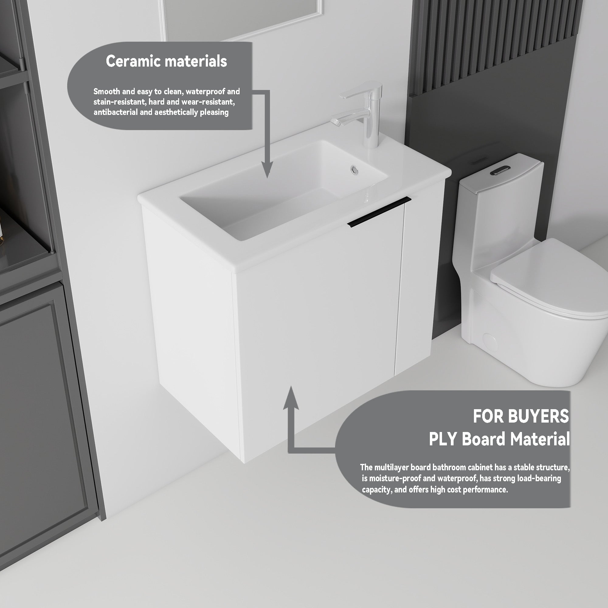 22 Inch Floating Bathroom Vanity with Sink, Soft-Close Door, Ceramic Sink, Plywood