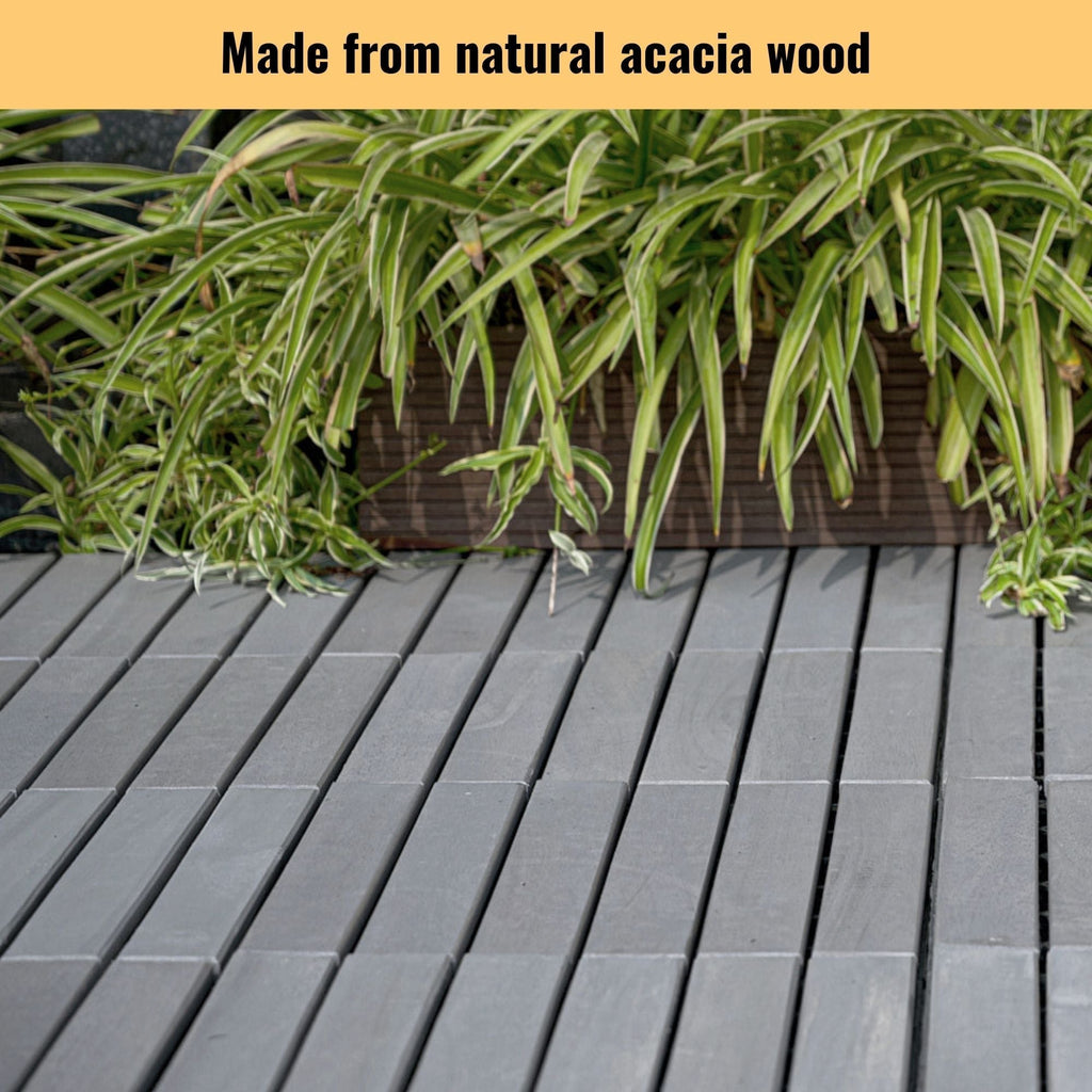 Interlocking Deck Tiles Striped Pattern Waterproof Brown