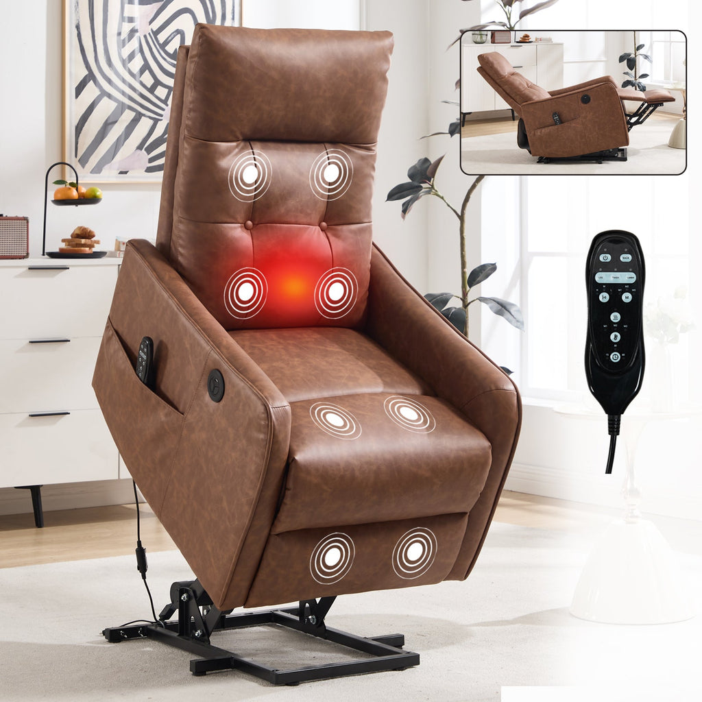 Brown PU Single Motor Power Lift Recliner Chair