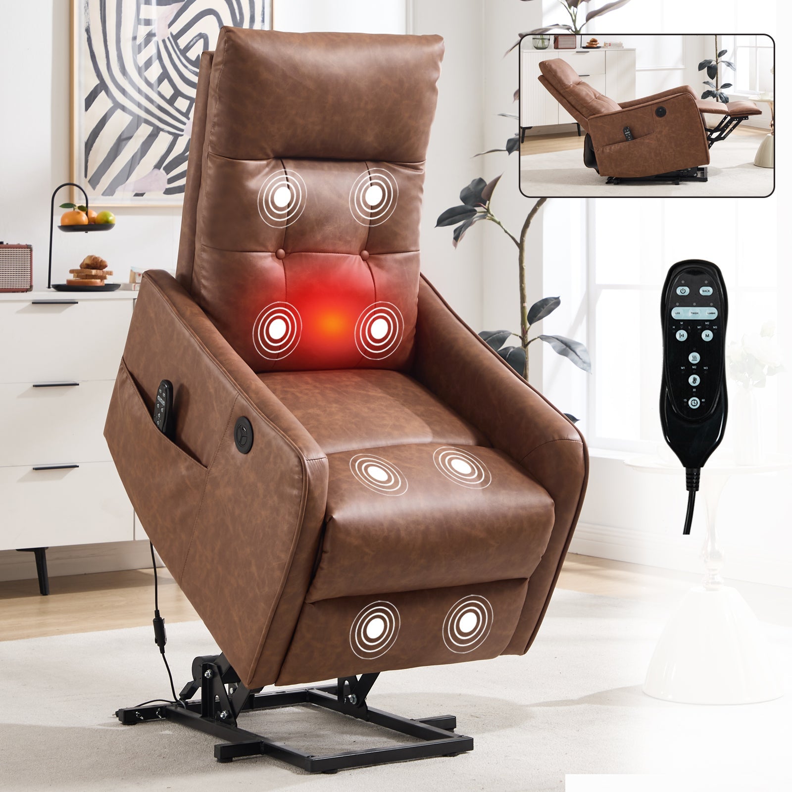 Brown PU Single Motor Power Lift Recliner Chair