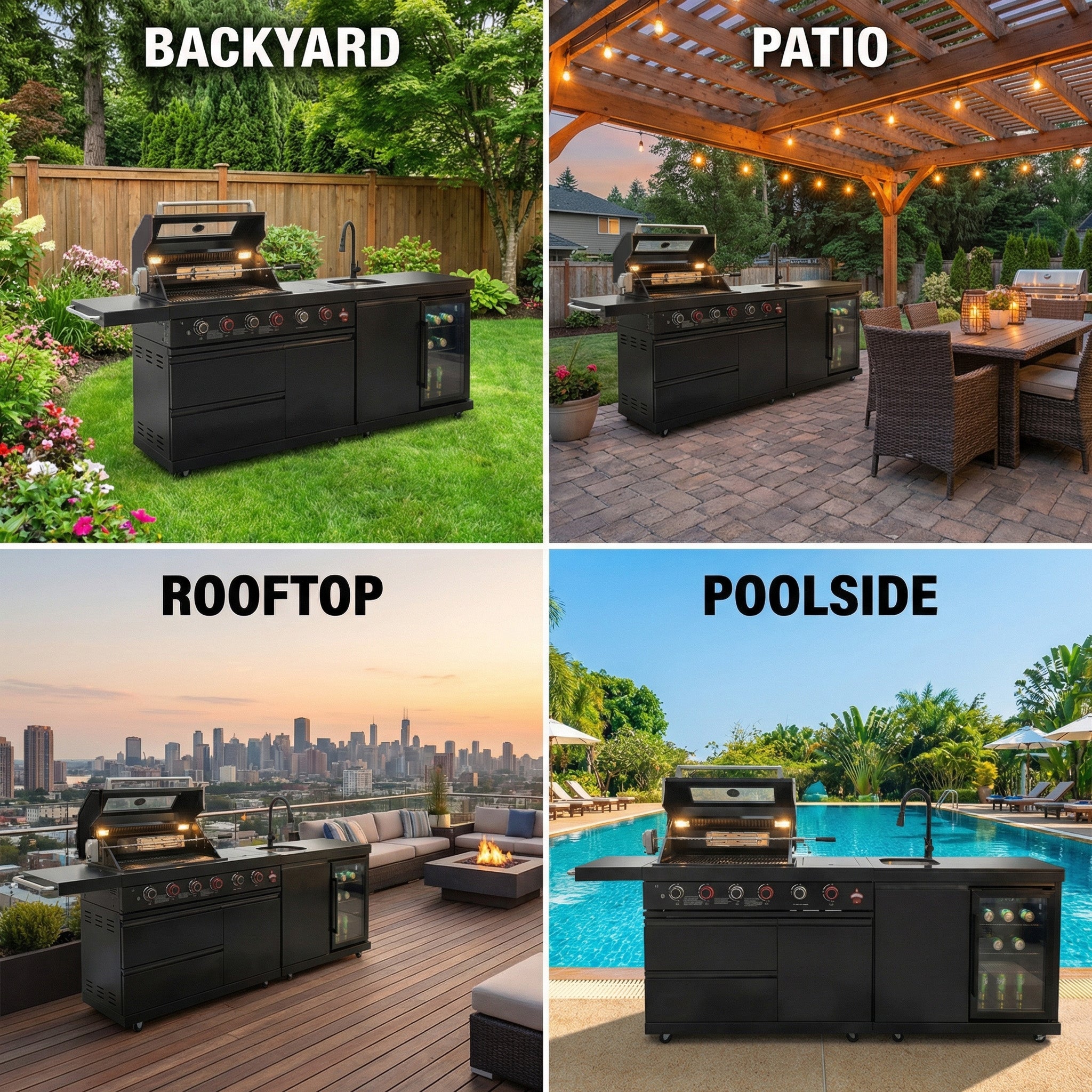 84-Inch Deluxe Stainless Steel Gas Outdoor Kitchen Barbecue Island Grill