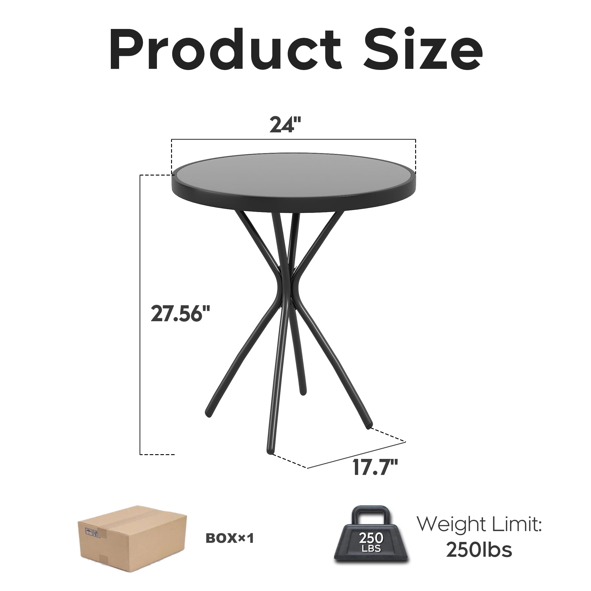 3-Piece Outdoor Patio Furniture Set with Foldable Chairs & Tempered Glass Table