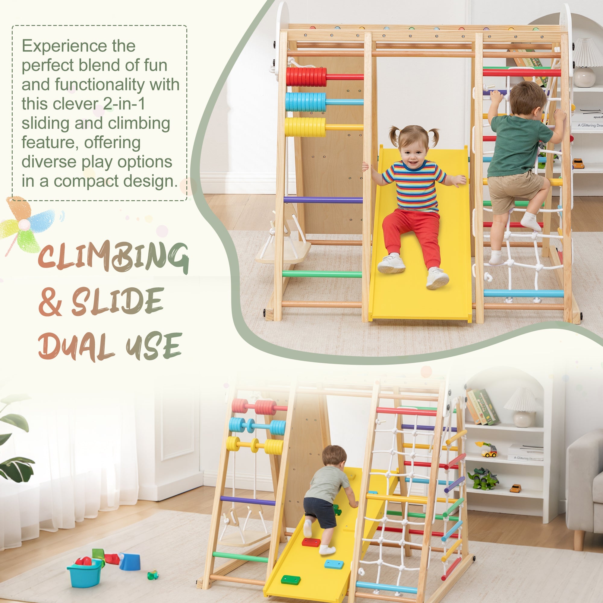 9-in-1 Foldable Kids Climbing Frame & Slide
