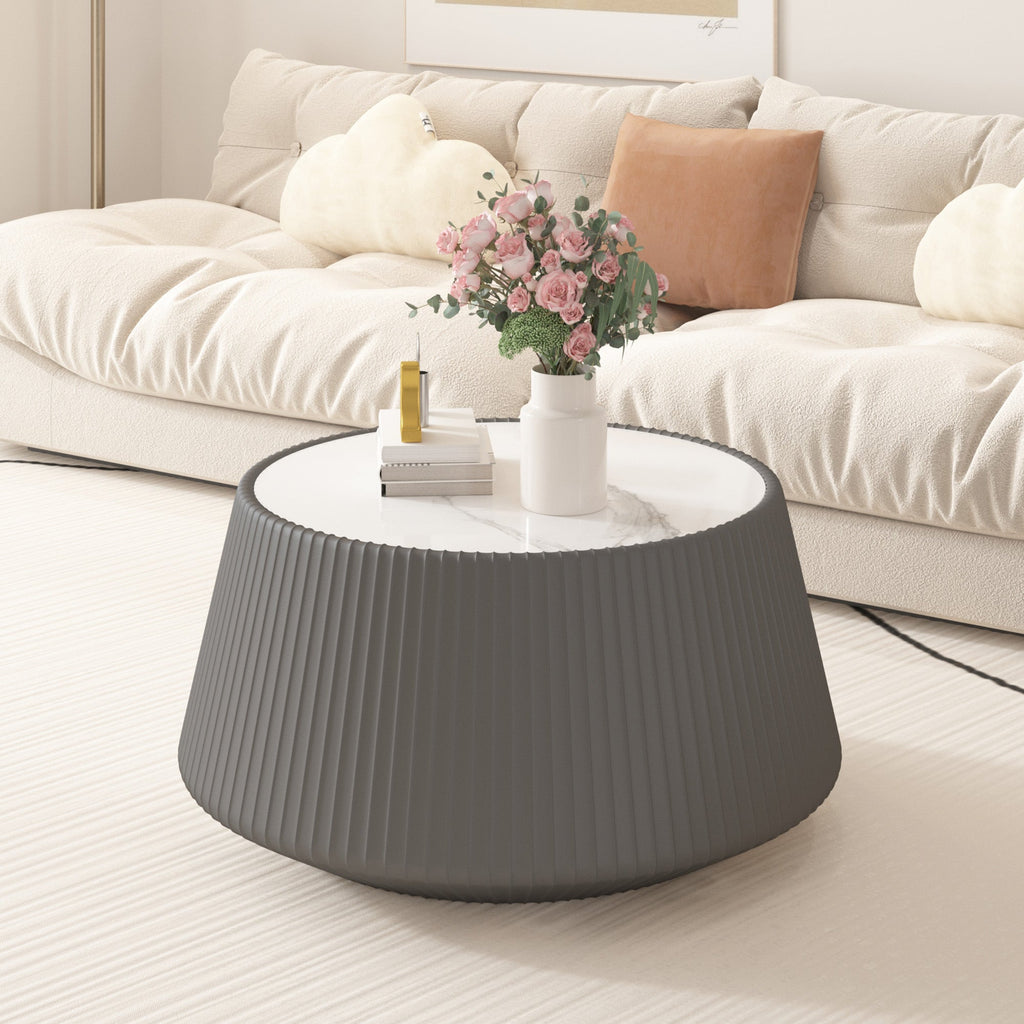 Light Sintered Stone Top Cup Shape Leather Coffee Table
