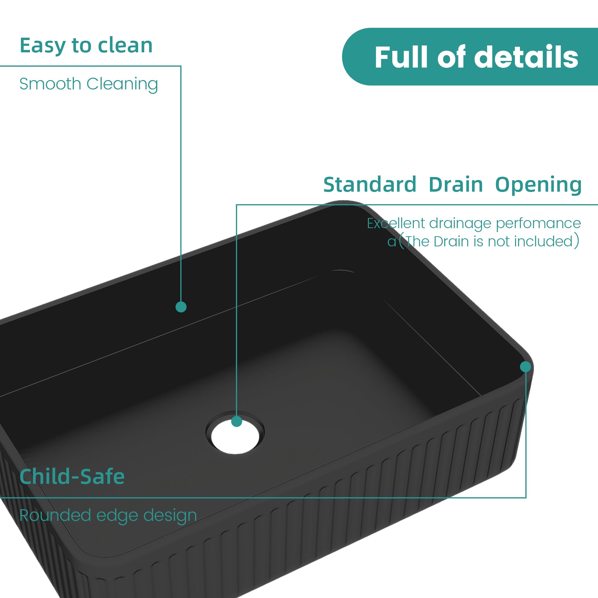 BB17 Integrated Black Ceramic Bathroom Vanity Sink