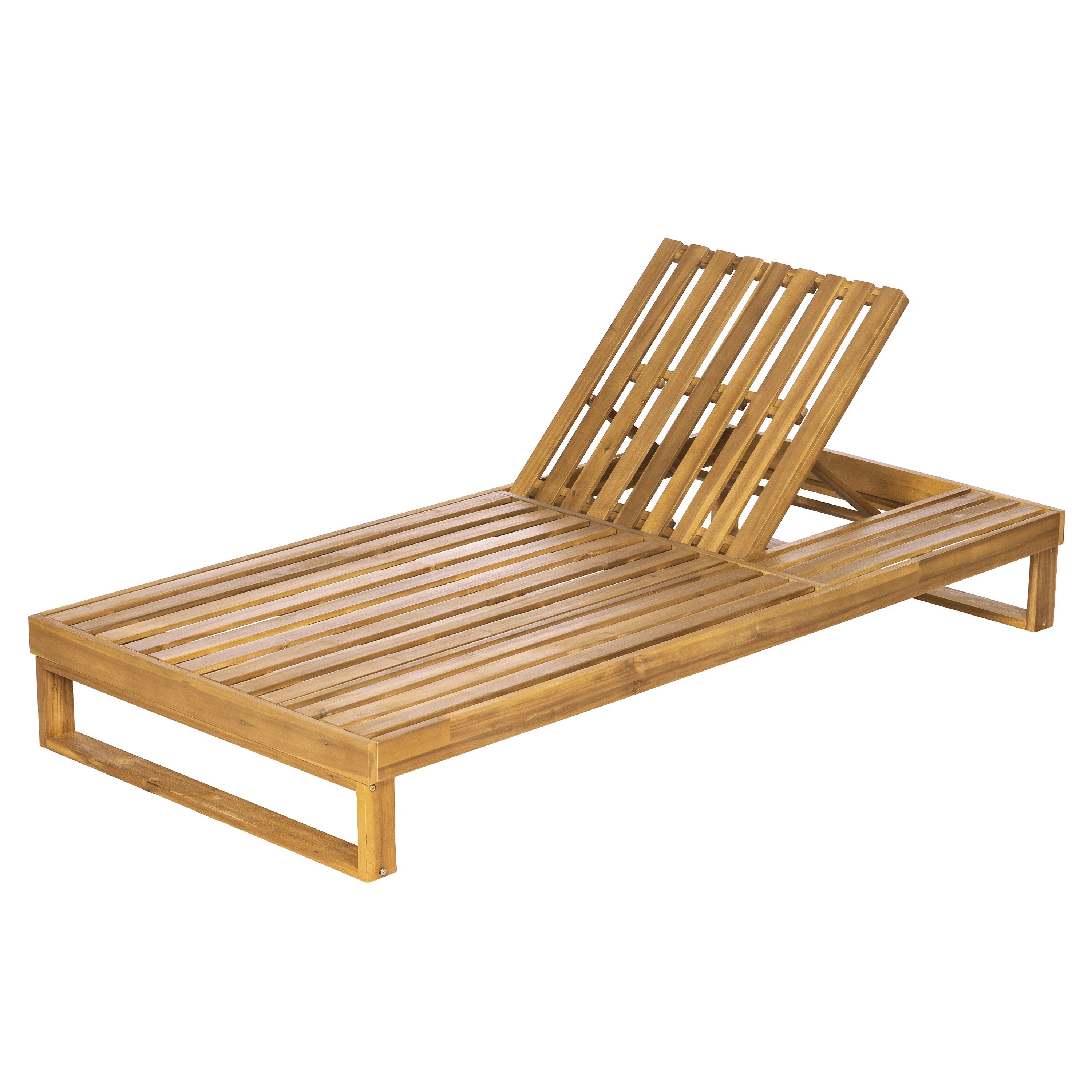 Acacia Wood Chaise Lounge Teak Finish with Adjustable Recliner