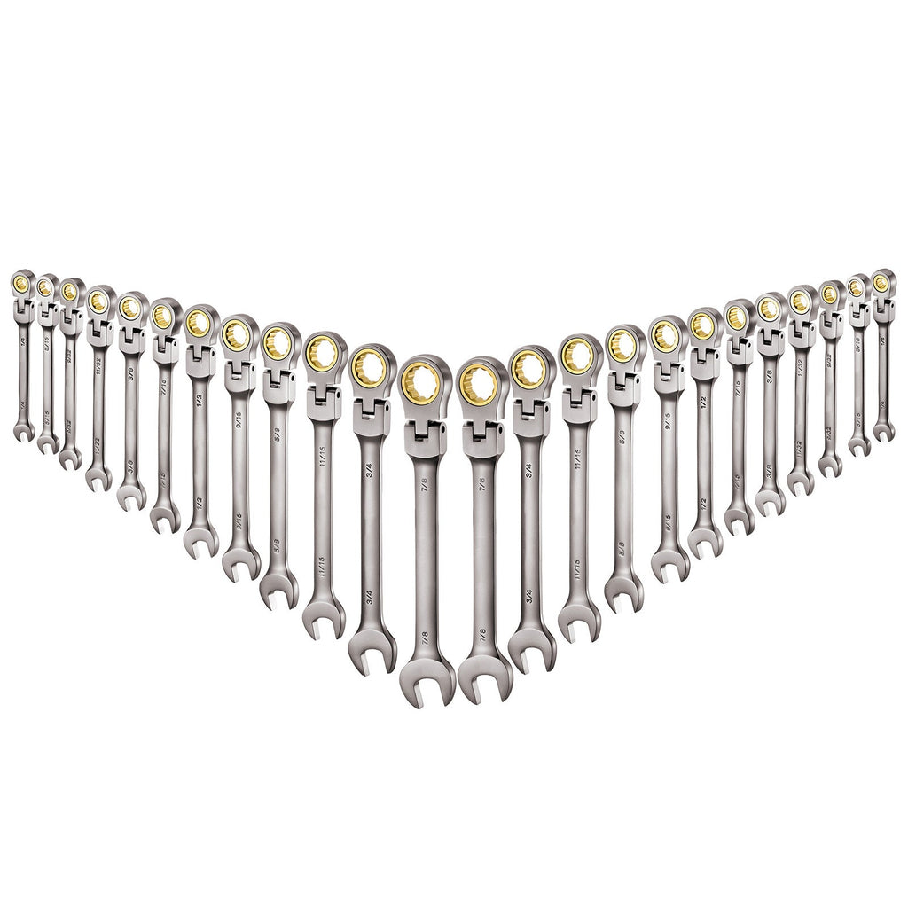 Flex-Head Ratcheting Wrench Set, 24-Piece SAE and Metric