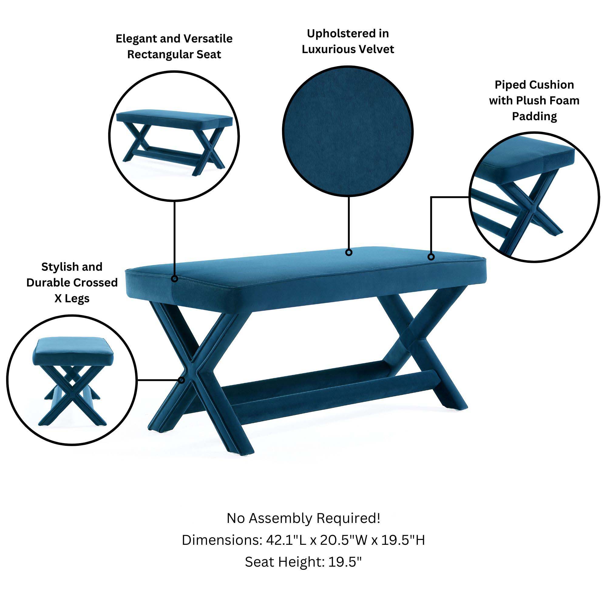 Abigail - Accent Bench With Piped Cushion