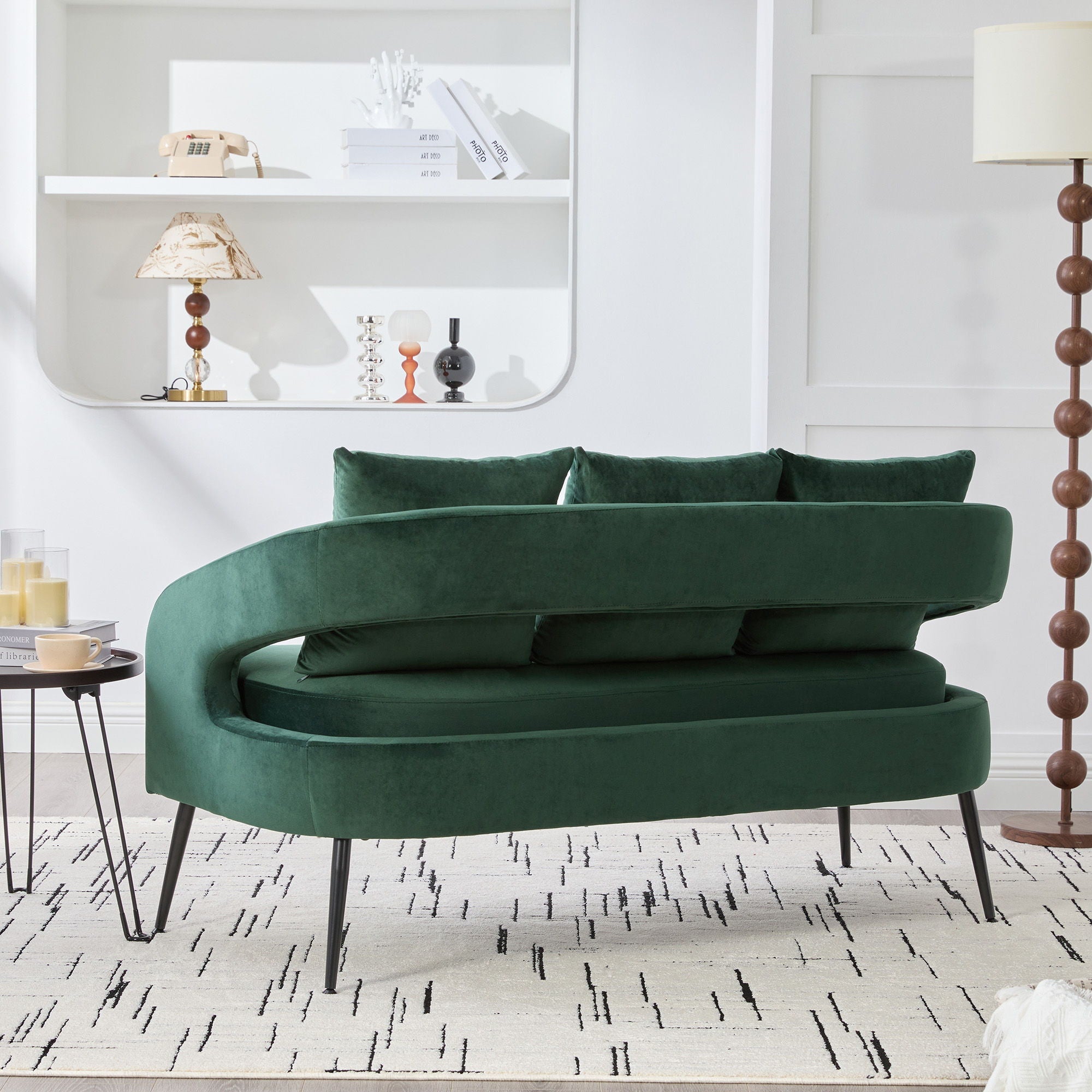 Open Back Loveseat Settee With 3 Pillows