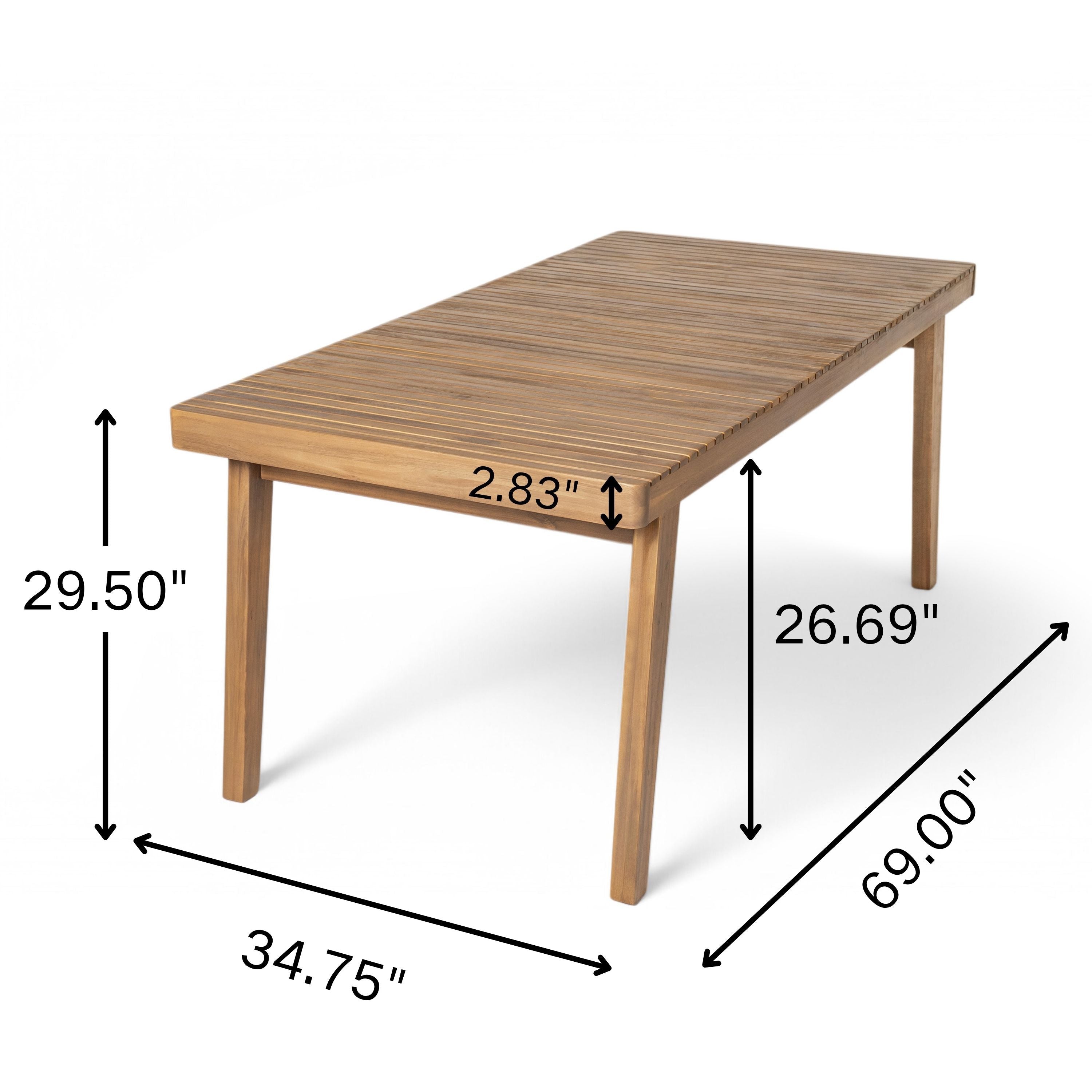 7-Piece Outdoor Acacia Wood Dining Set, 69" Rectangular Patio Table & 6 Mix