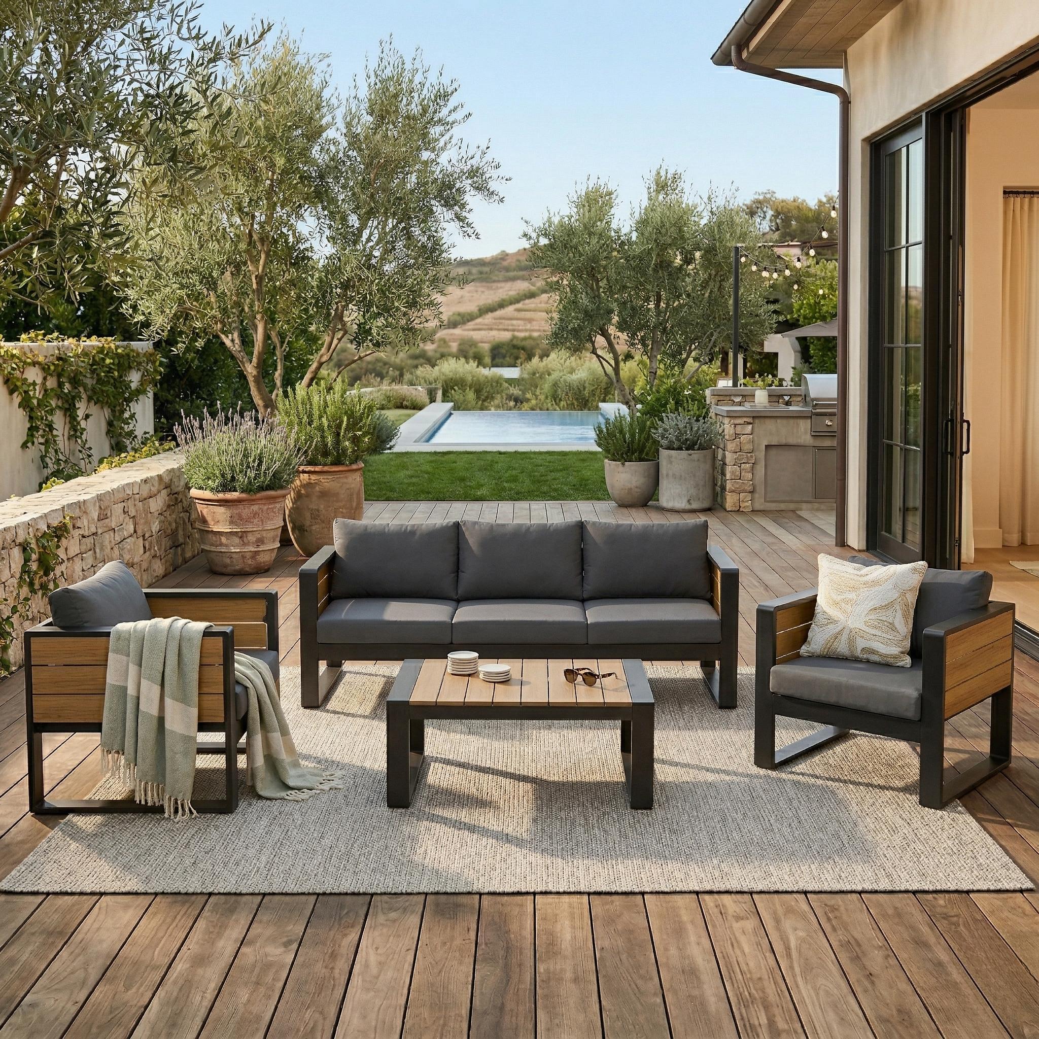 Aluminum Frame Large 4-Piece Outdoor Patio Furniture Set for 5 Person