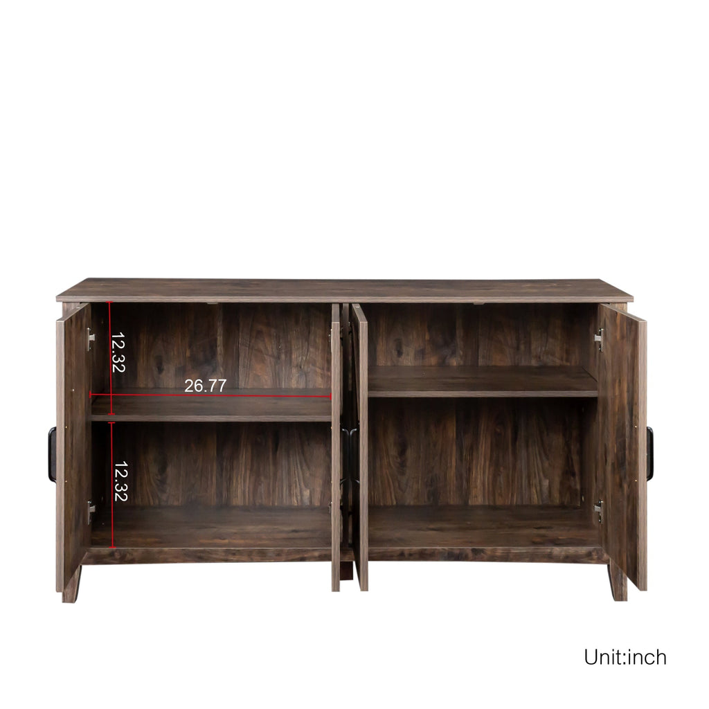 Cabinet with 4 Doors and 4 Open Shelves Freestanding Sideboard