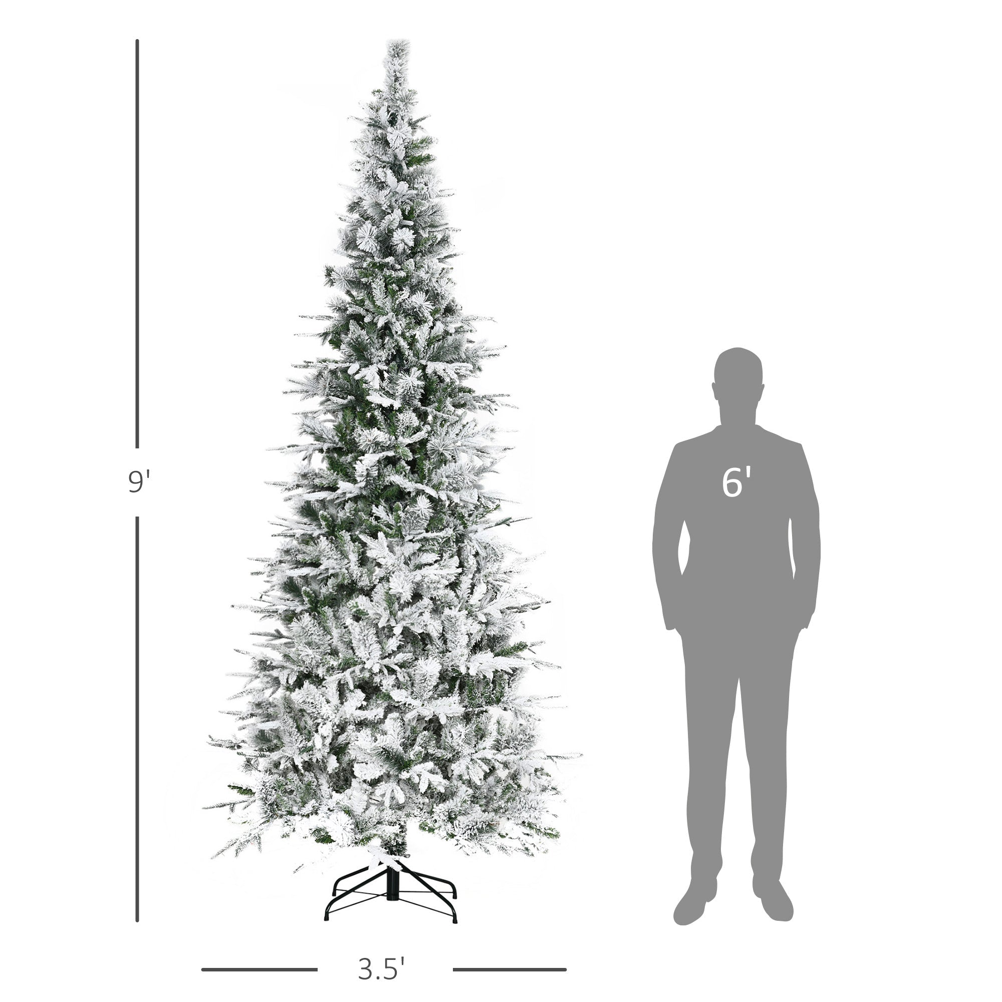 HOMCOM 9' Unlit Snow Flocked Pine Artificial Christmas Tree