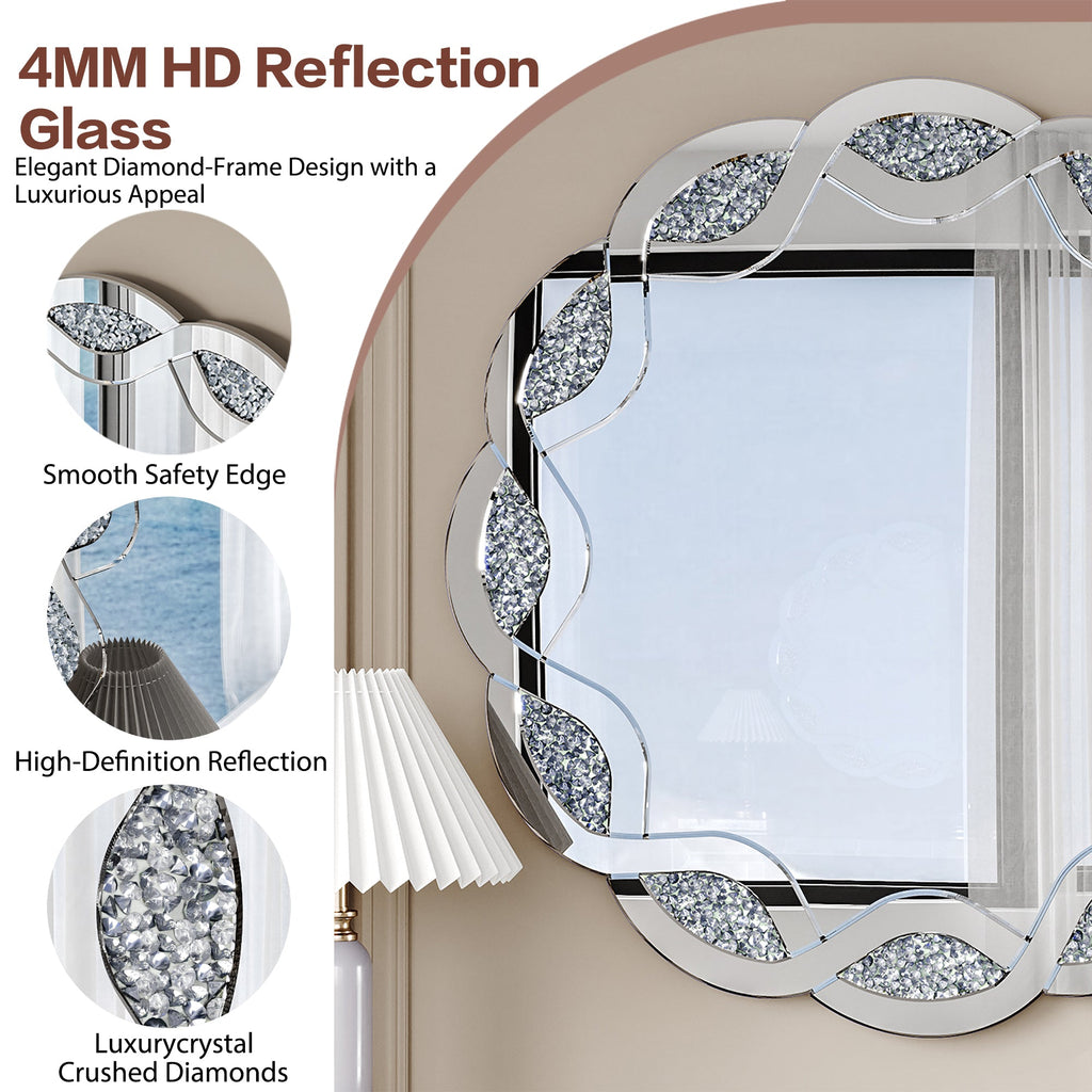 Silver Crush Diamond Round Wall Mirror