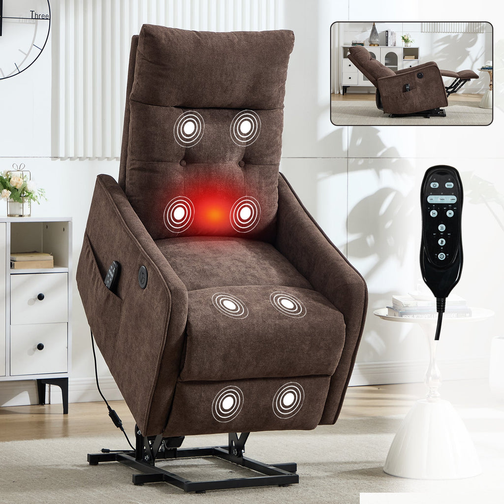 Brown Chenille Single Motor Power Lift Recliner Chair
