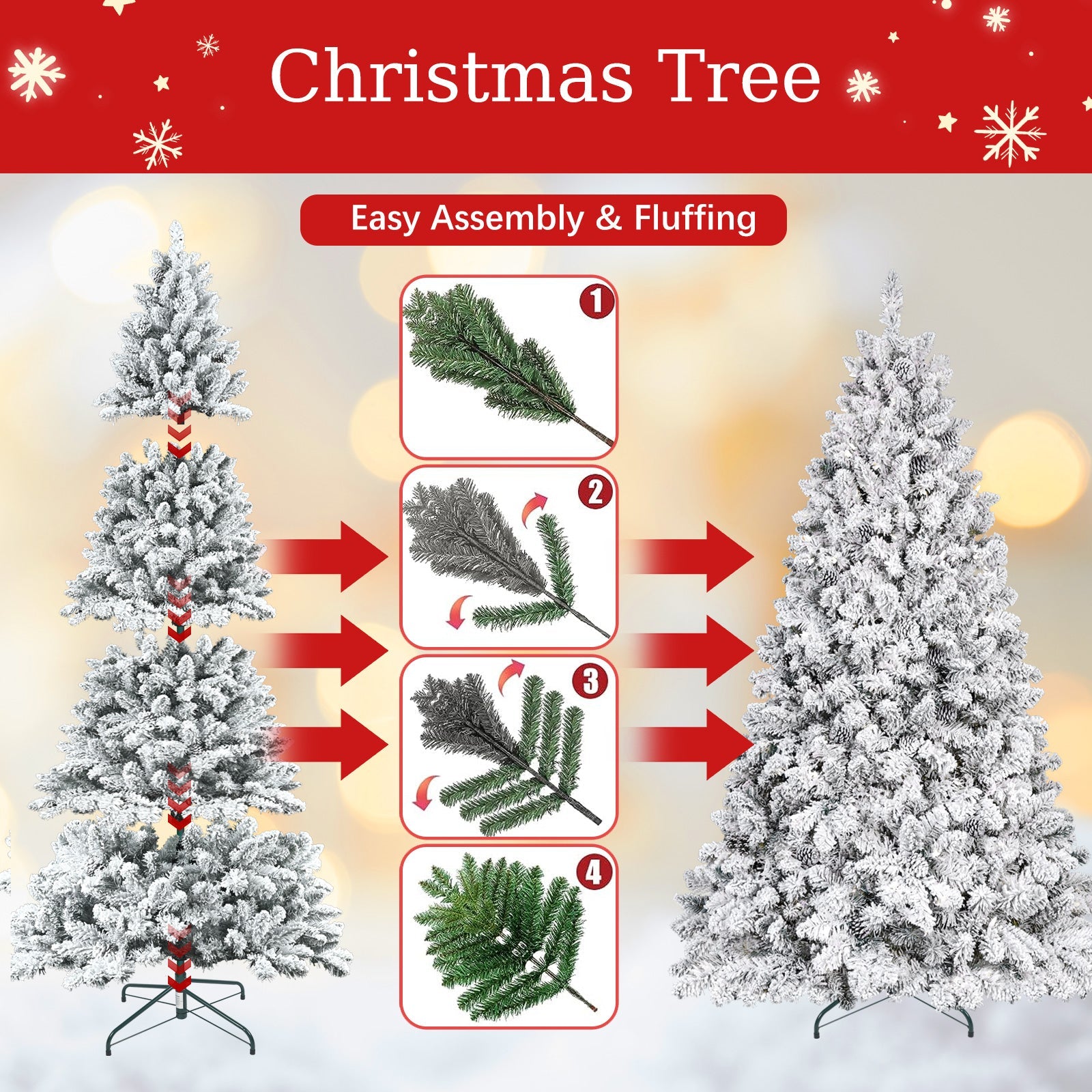 6FT Flocked Christmas Tree with Pine Cones