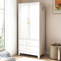 White Metal Wardrobe Closet with 2 Doors and Drawers