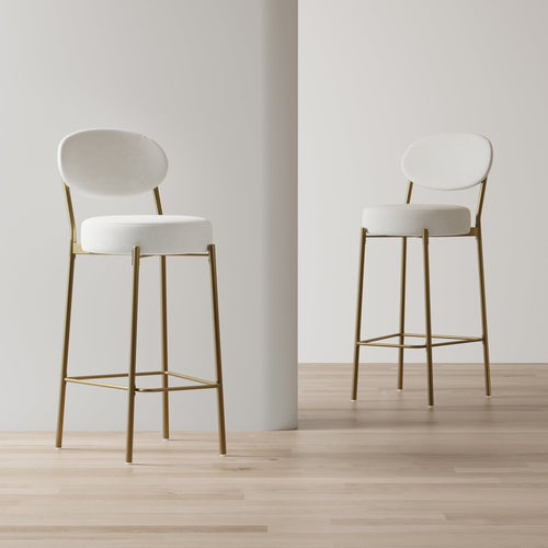 29'' Upholstered Velvet Bar Stools with Backrest & Footrest - Set of 2