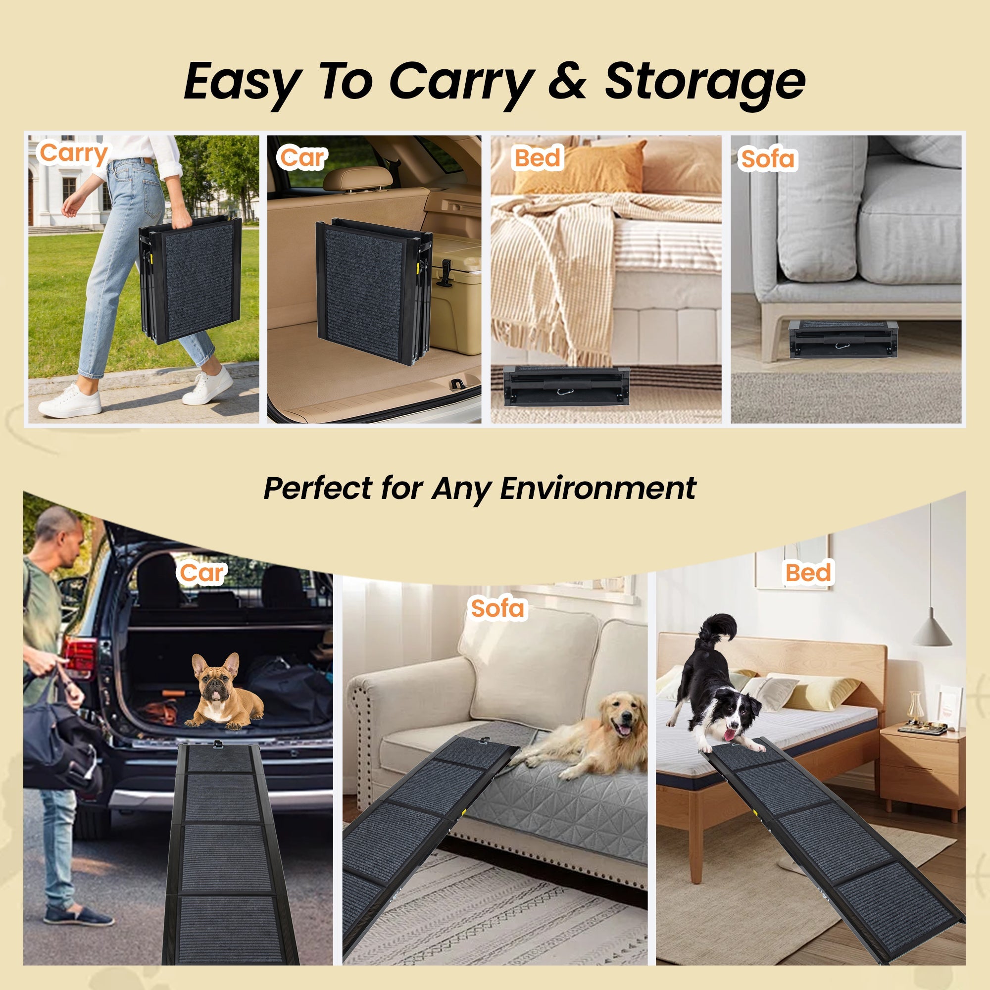 Folding Dog Ramp for Cars - 63" Long & 17.3" Wide