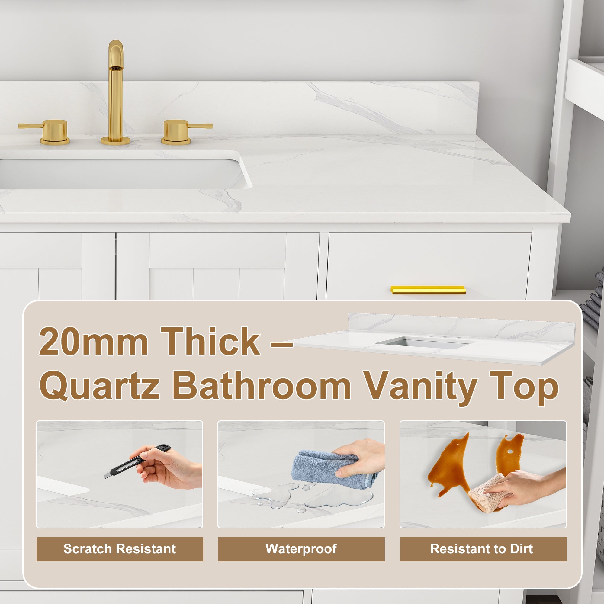 48" Modern Solid Wood Bathroom Vanity with Sink, 49" Carrara