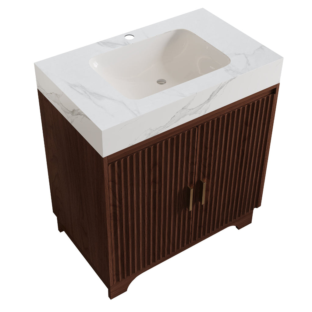 30" Freestanding Sintered Stone Countertop Bathroom Vanity with Ceramic Sink