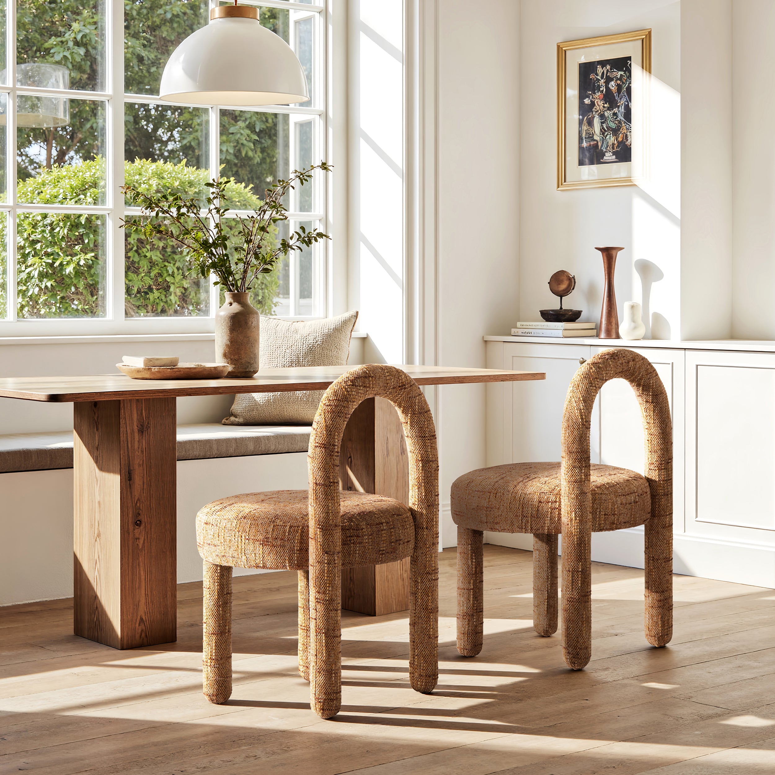 Penny Round Arched Upholstered Dining Side Chair, Set of 2, Golden