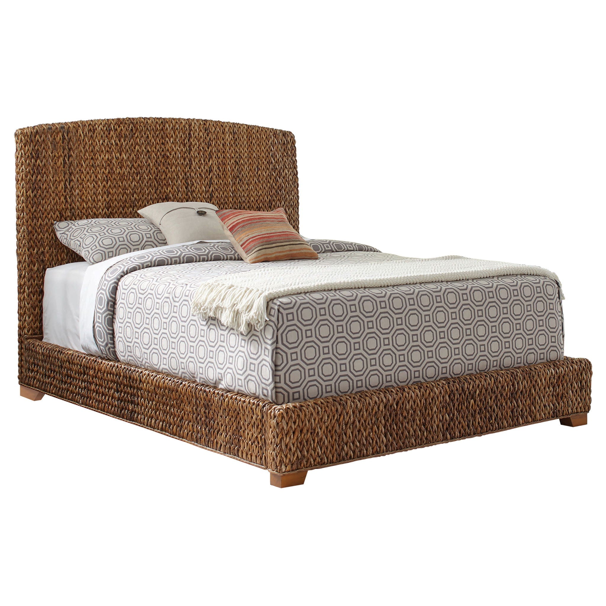 Laughton Banana Leaf Eastern King Panel Bed Amber