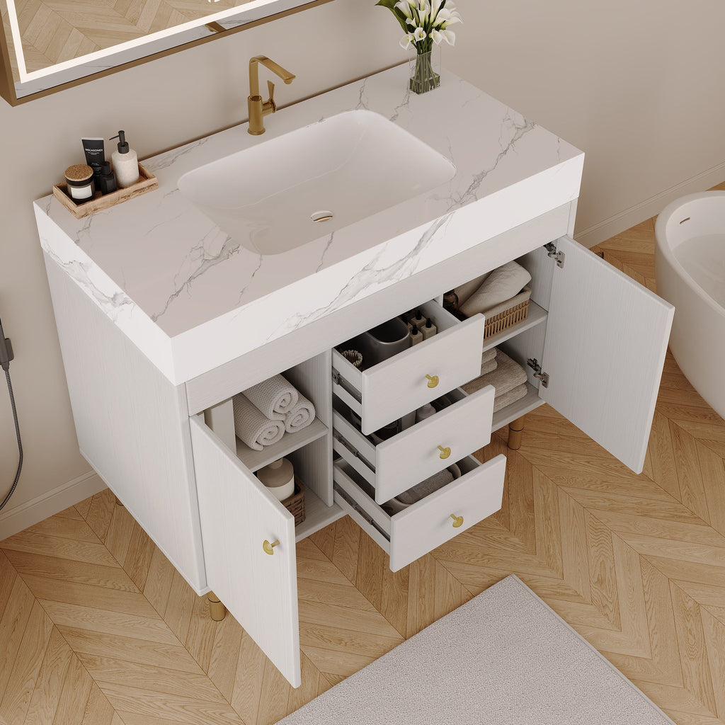 36 in Modern Free-standing Bathroom Vanity with Ceramic Sink & Ample Storage