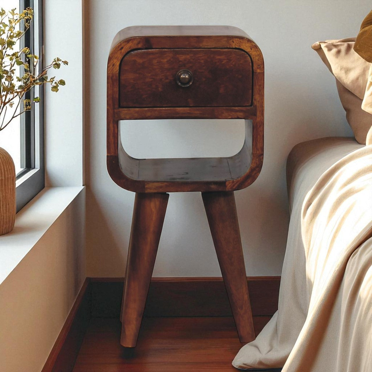 Solid Wood Extra Mini Chestnut Curve Lower Nightstand