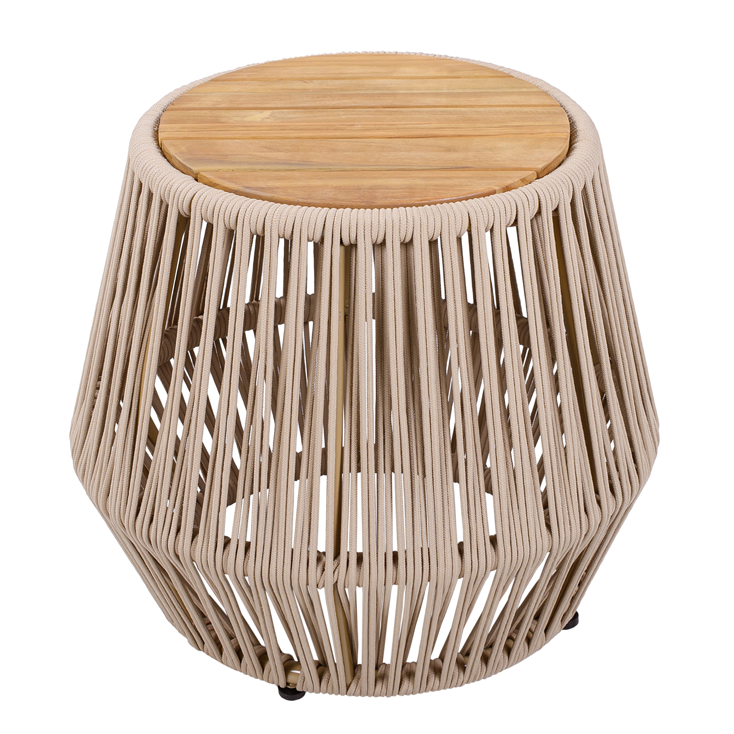 Acacia Wood Side Table with Beige Rope Base