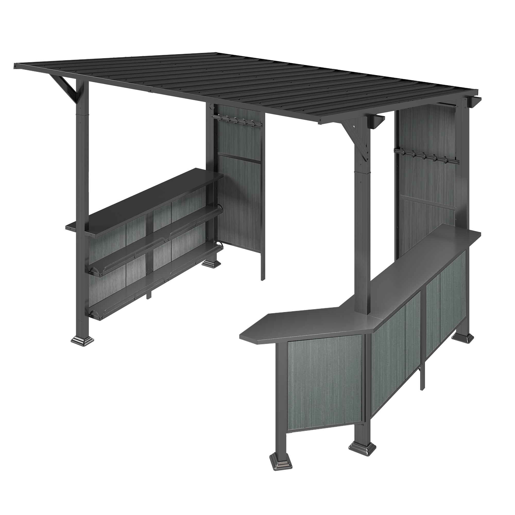 9X10FT Hardtop Grill Gazebo with Storage Shelves and Expansion Platform