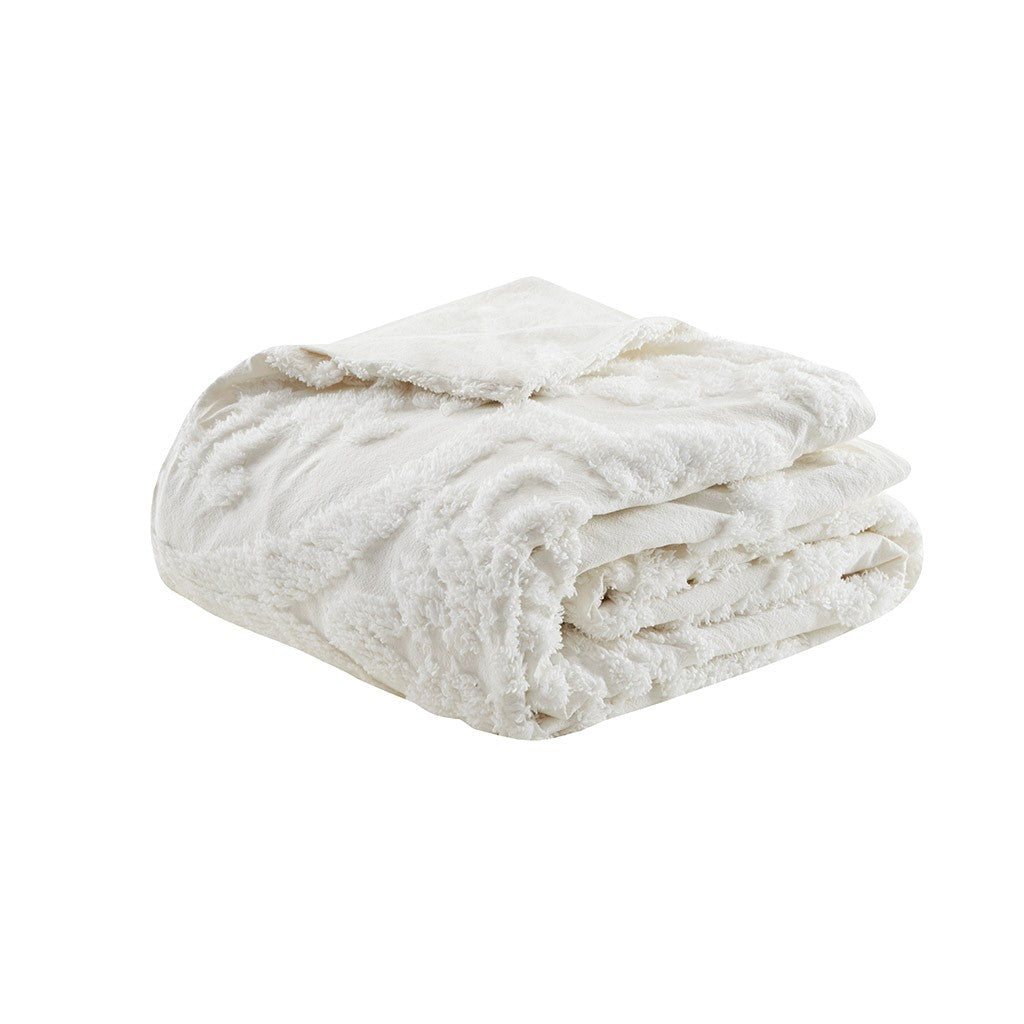 King/Cal King 3 Piece Tufted Cotton Chenille Damask Duvet Cover Set