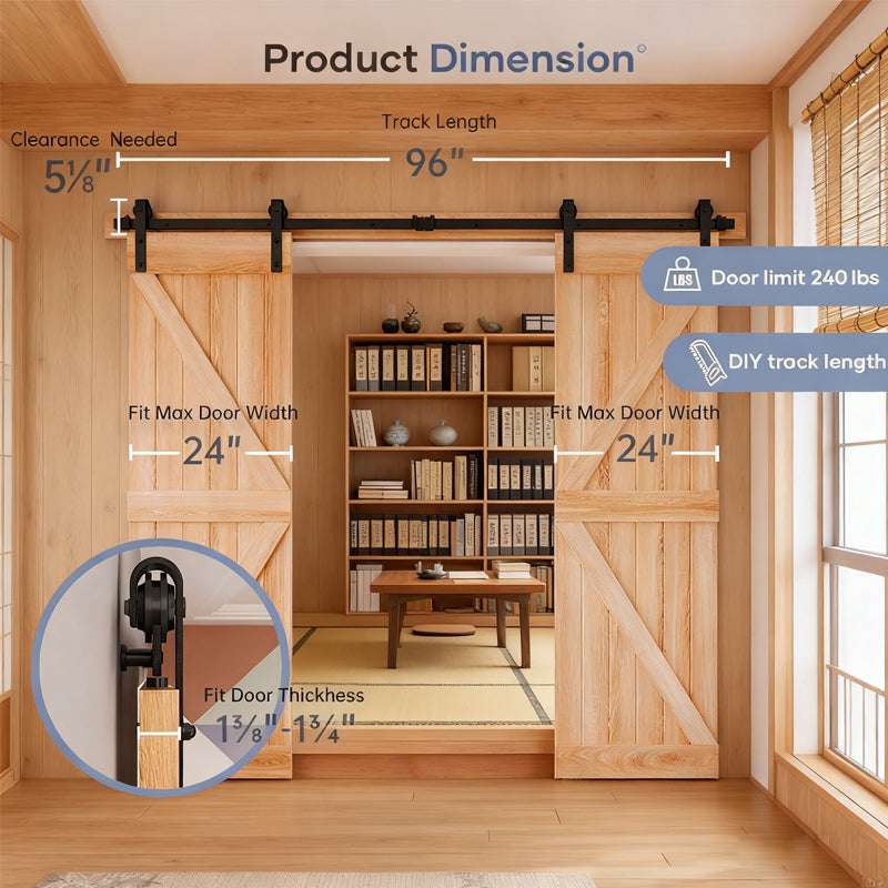 8 FT Double Sliding Barn Door Track and Handle Hardware Kit