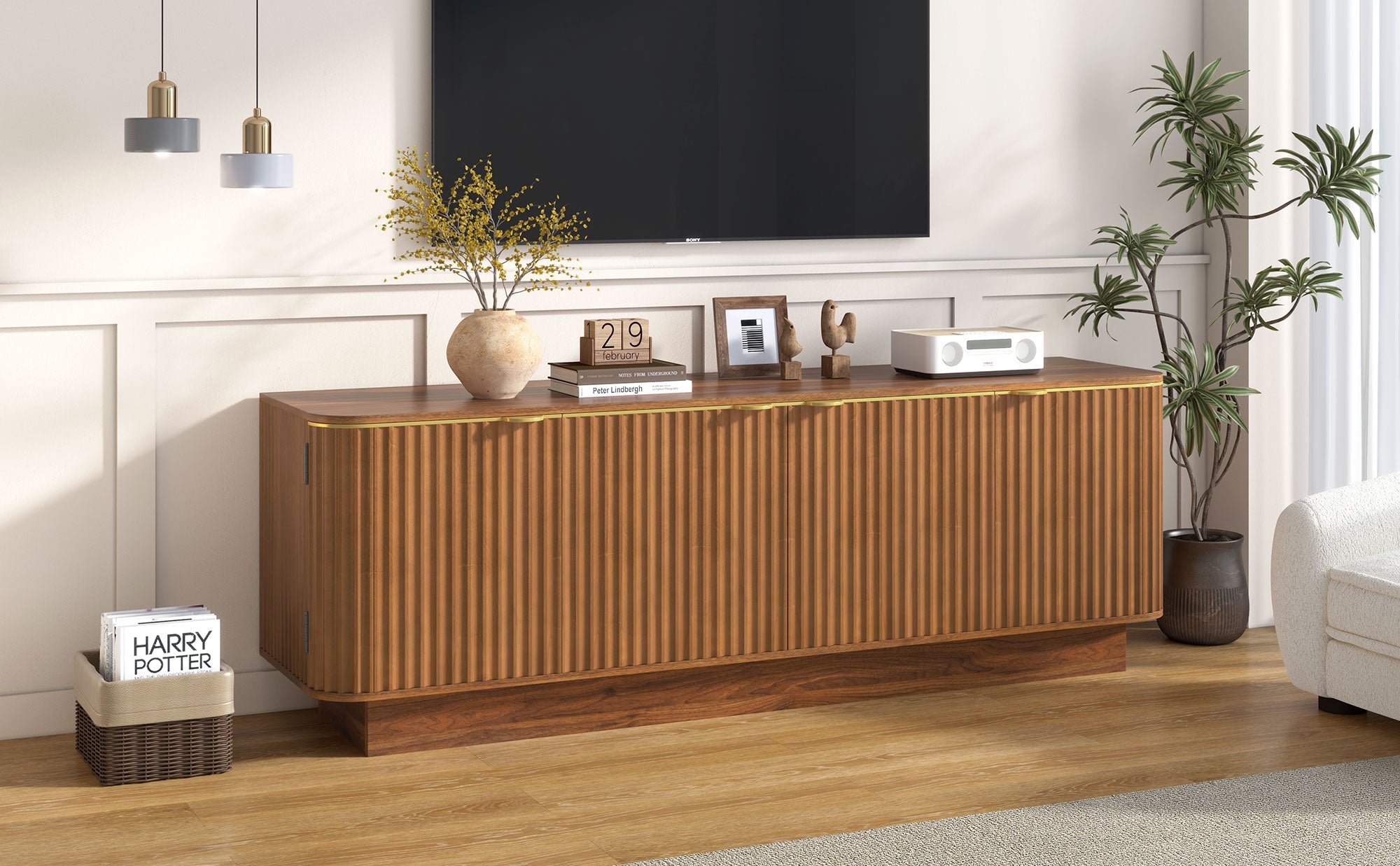 Vibe Haus Mid-Century Modern TV Stand for 70 Inch TV