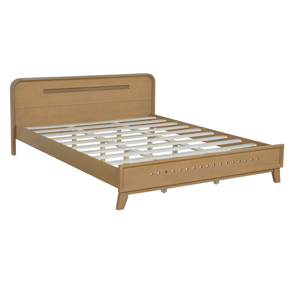 Pine Solid Wood Queen Size Bed, Rustic Yellow