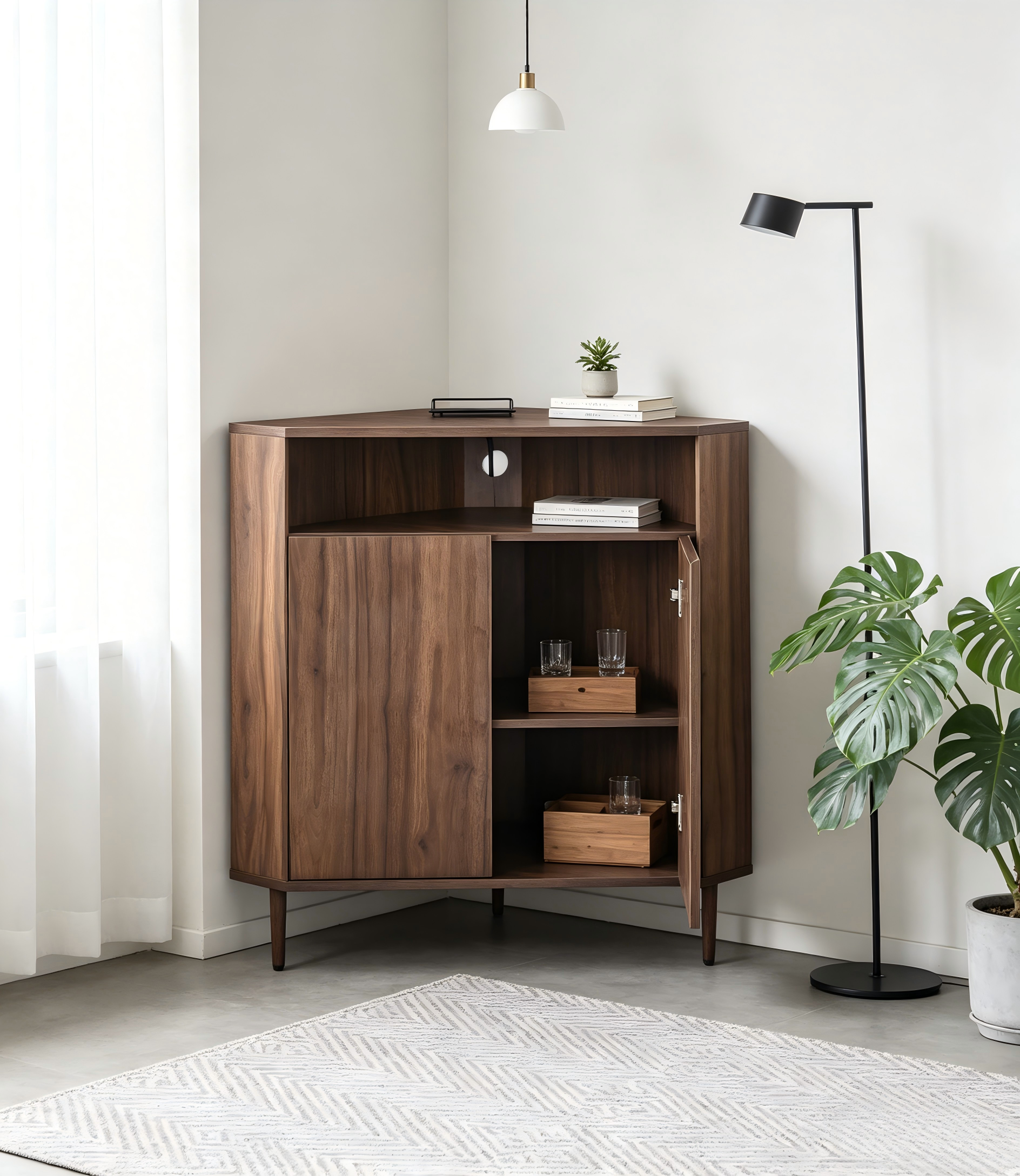 Modern Narrow Wooden Corner Storage Cabinet