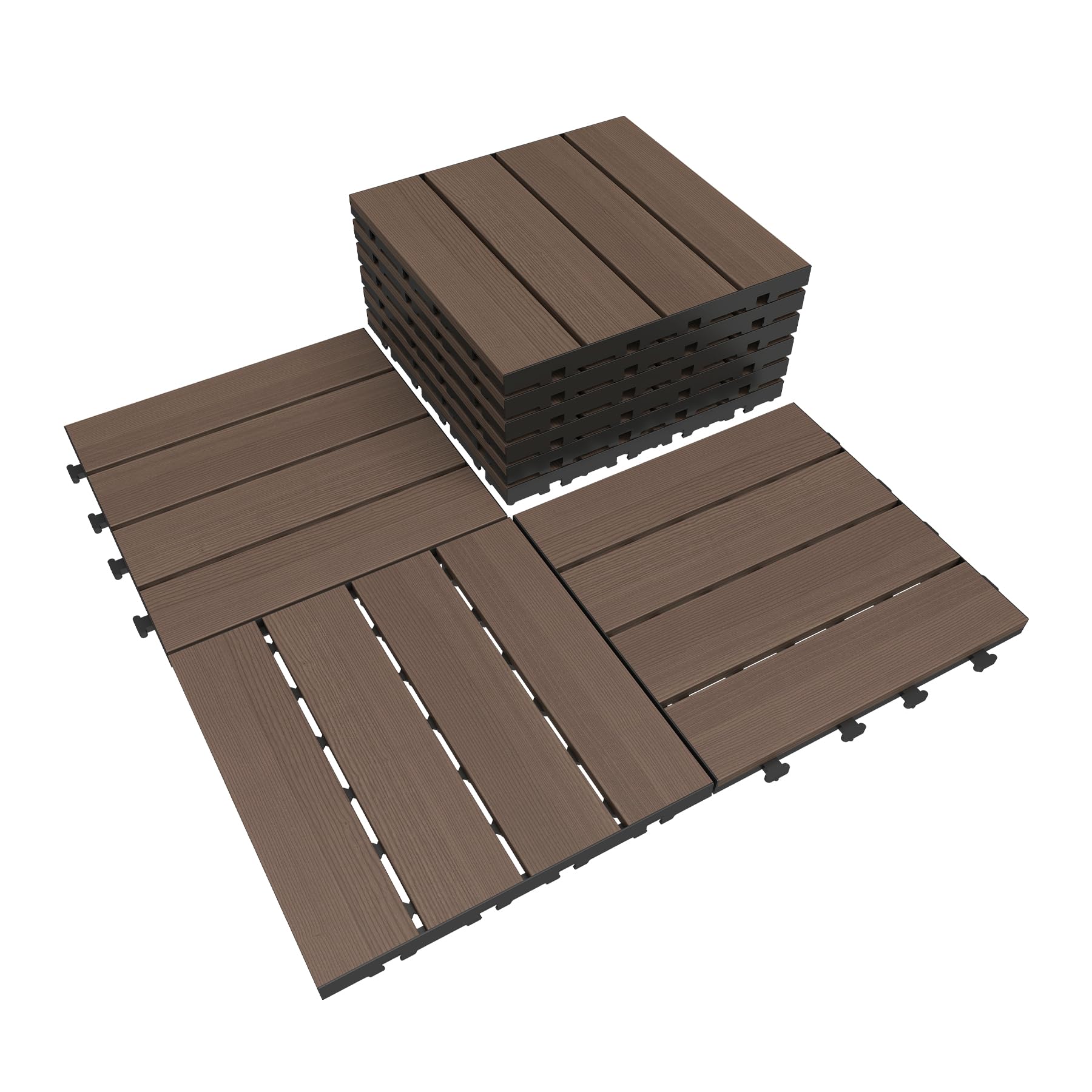 9 Pcs Interlocking Deck Tiles, 12" x 12" HDPE Outdoor Flooring
