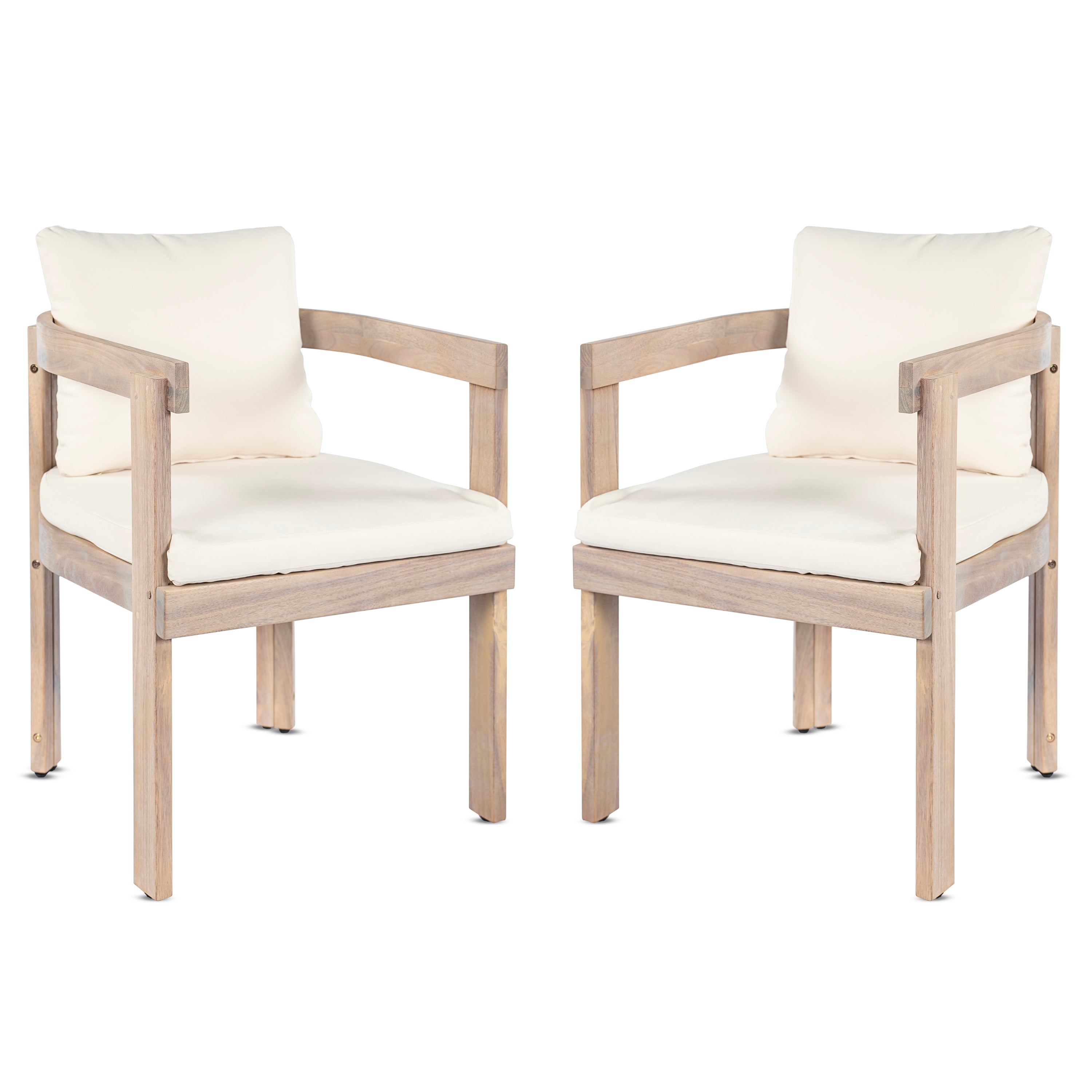 Acacia Wood Dining Chairs Set of 2, Armchairs with Cushions