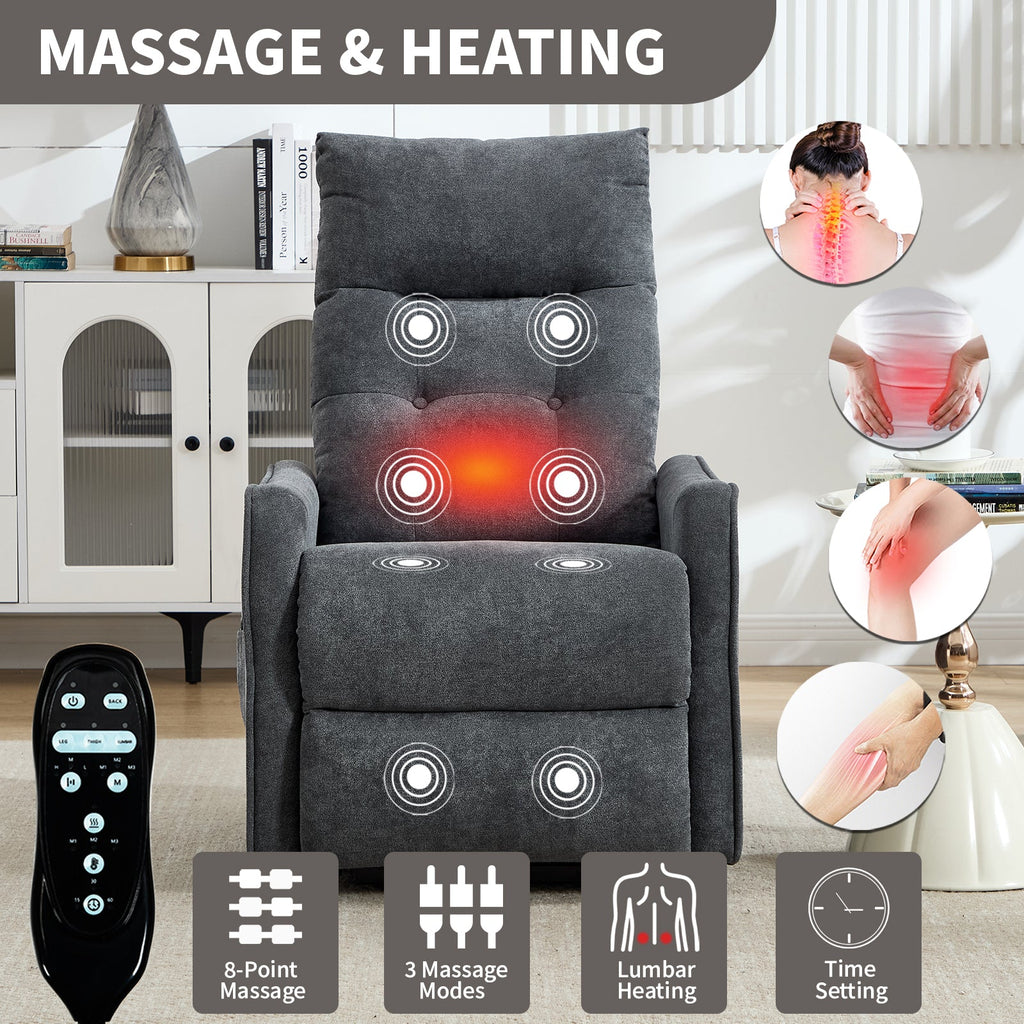 Grey Chenille Single Motor Power Lift Recliner Chair