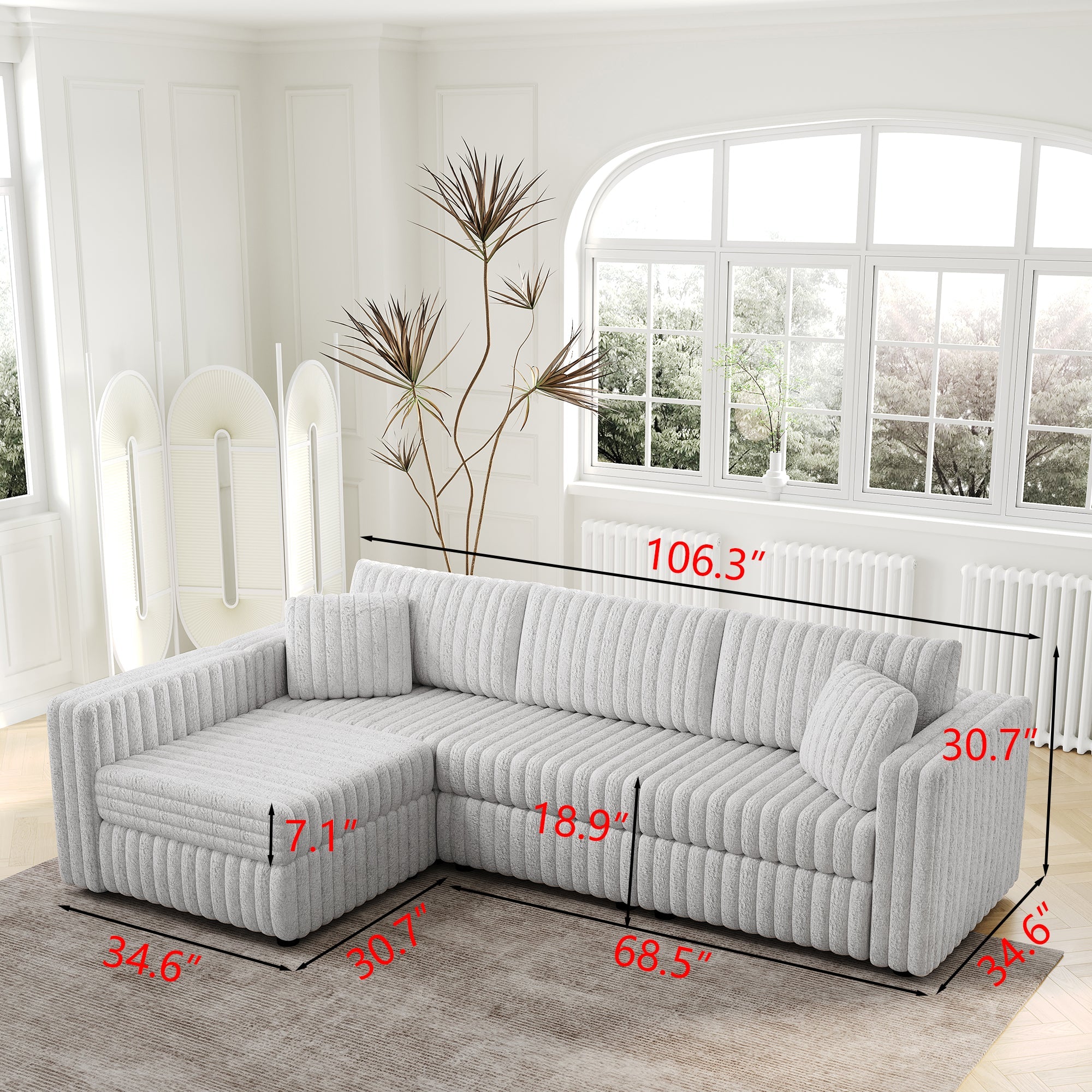 106.3" Soft L-shaped 4-Person Sofa