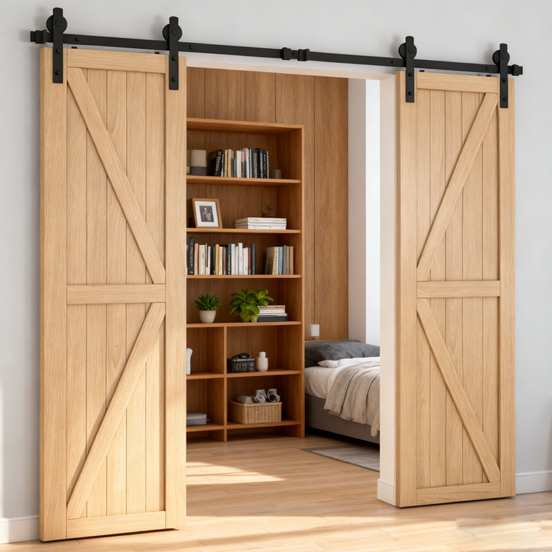 12FT Wood Double Sliding Barn Door Hardware