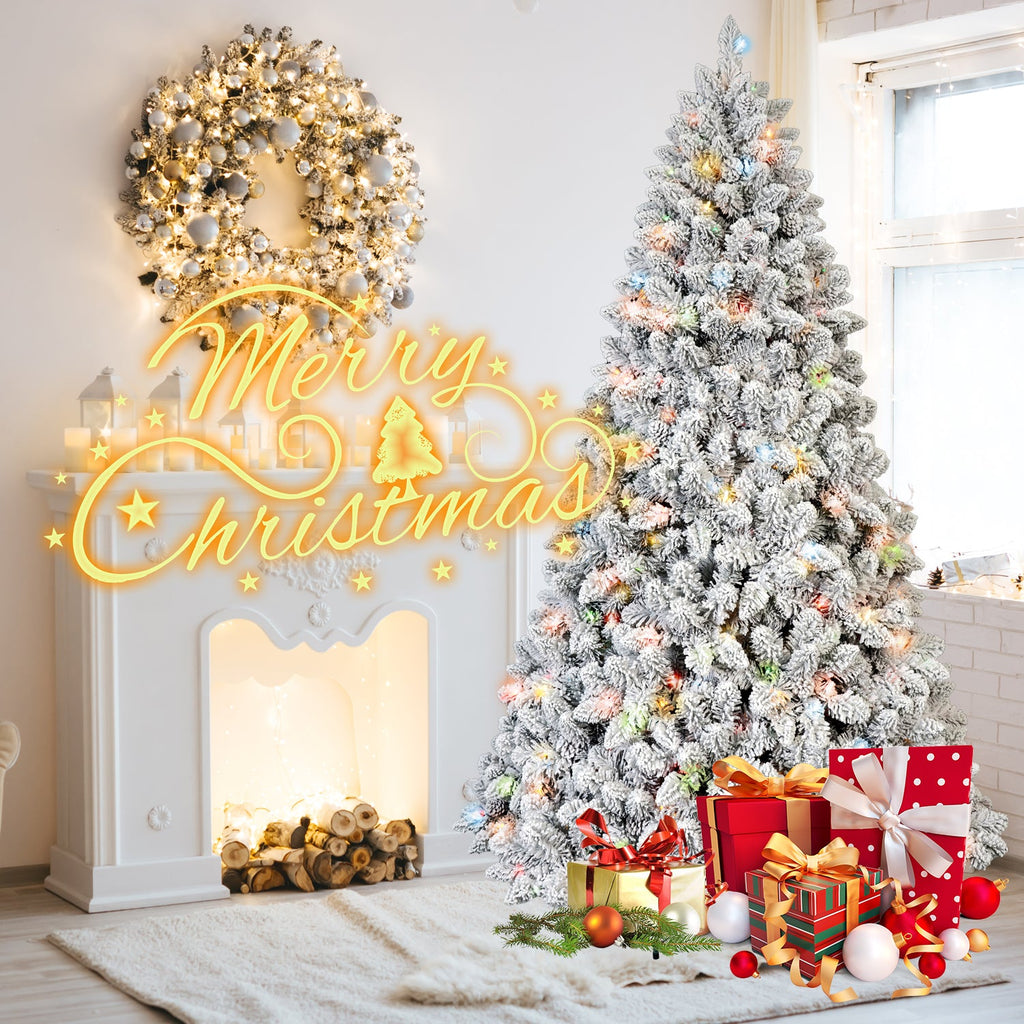 6FT Flocked Christmas Tree with 350 Colorful UL Lights