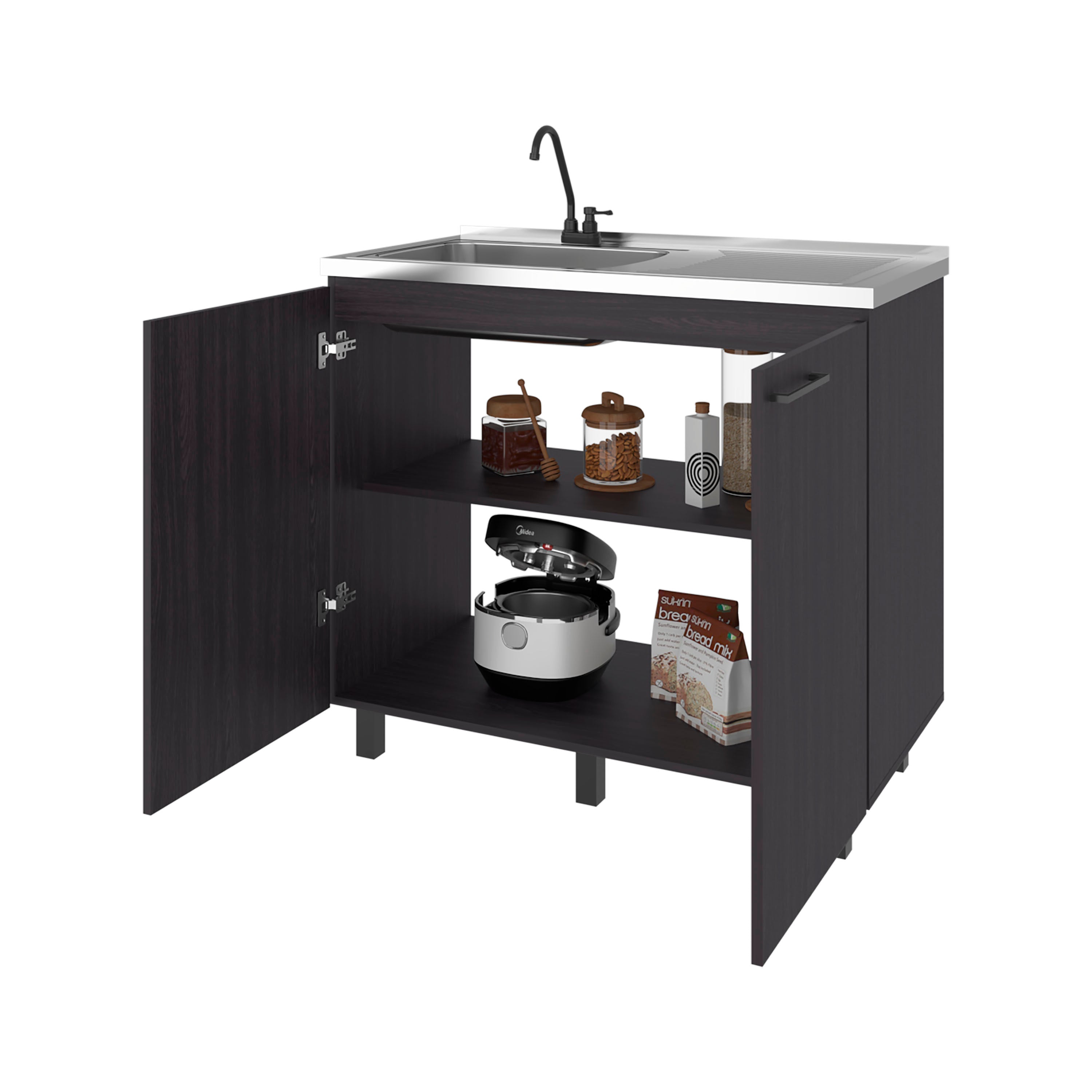 Alatna Freestanding Utility Base Cabinet with Stainless Steel Countertop and Faucet