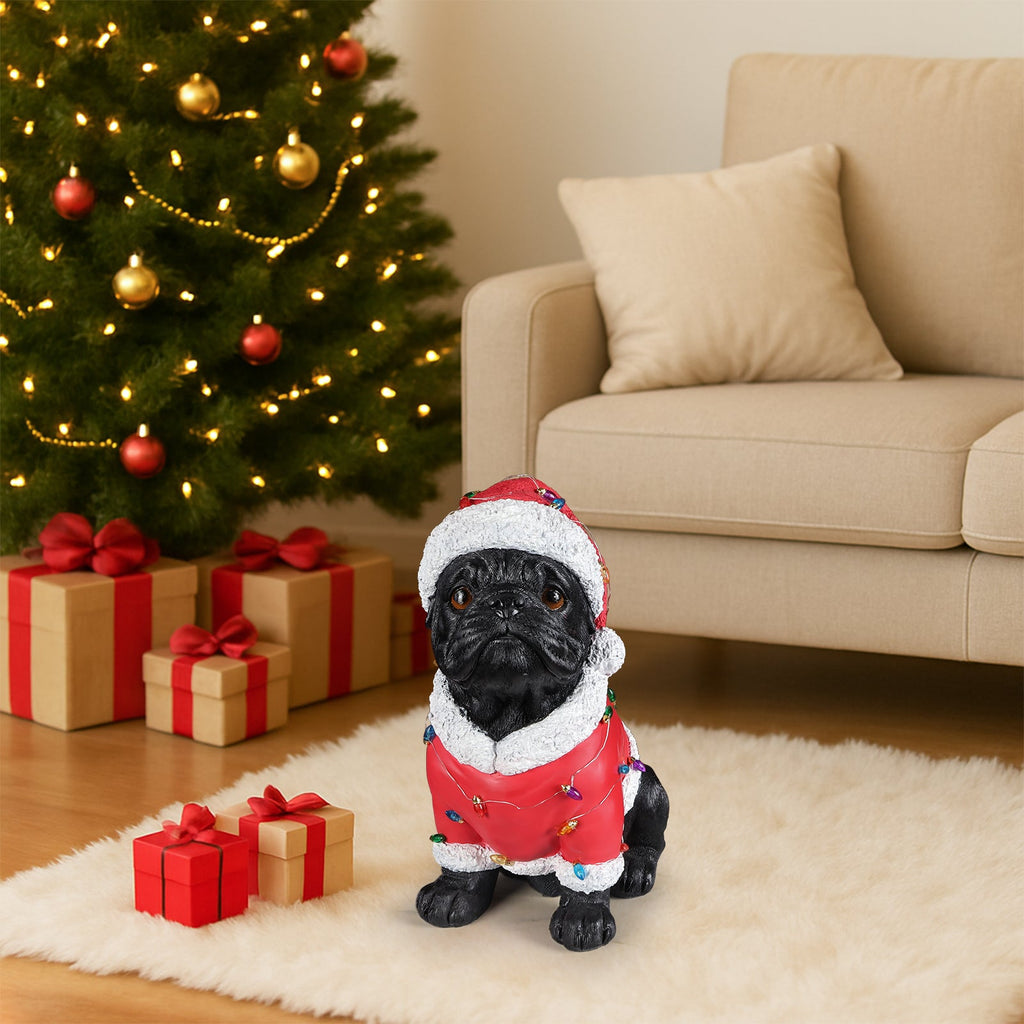 Christmas Pug Statue - Holiday Dog Figurine