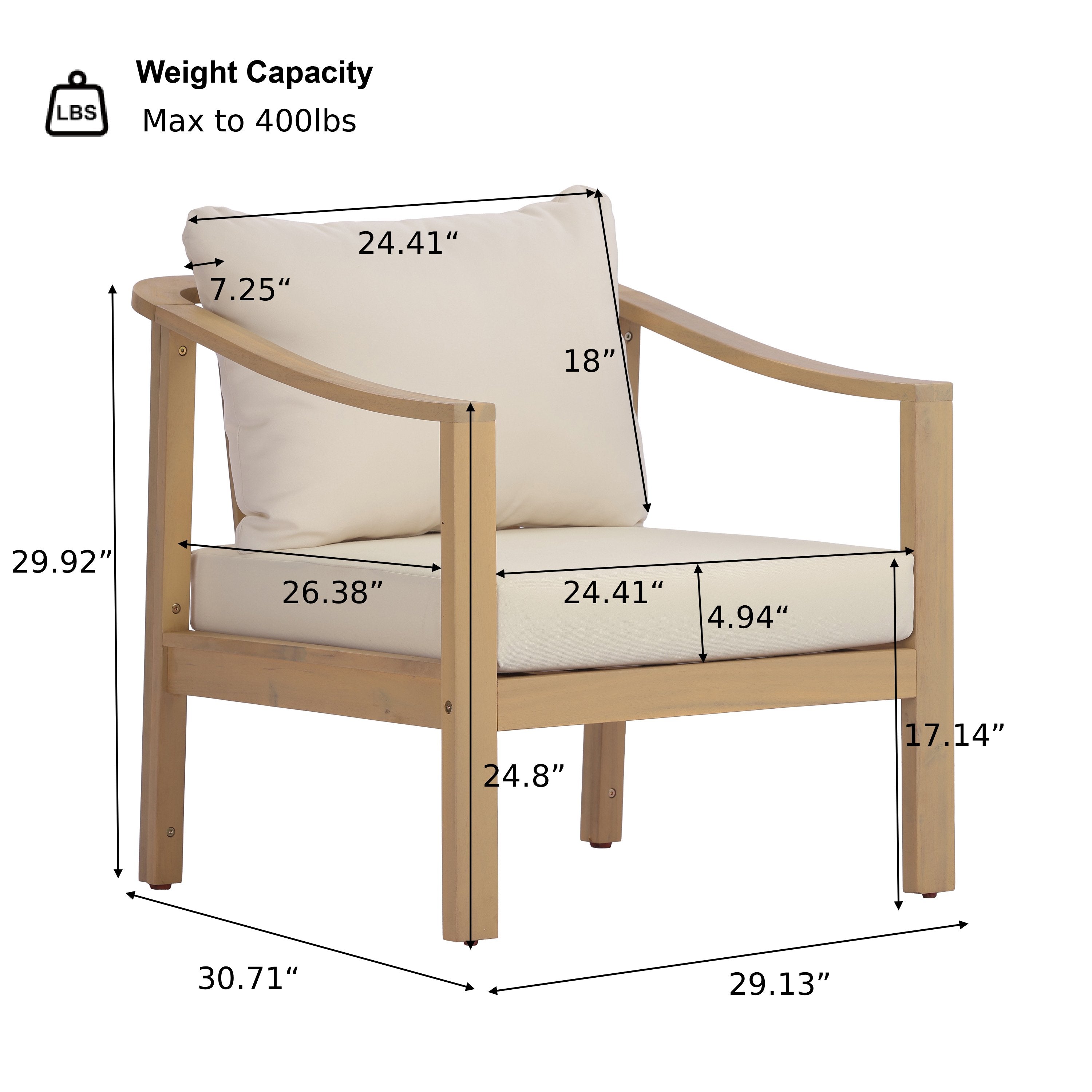 Acacia Wood Patio Furniture Club Chair with Soft Cushion