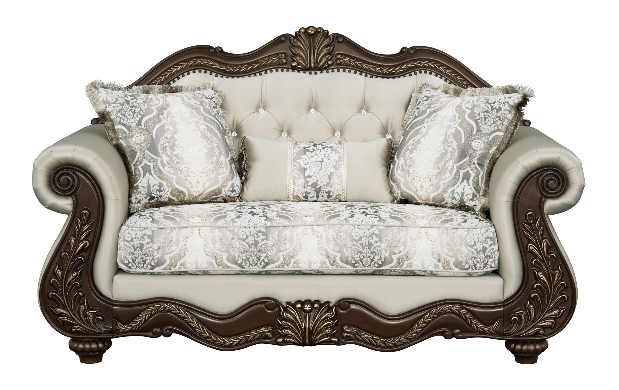 Pierce Loveseat With 3 Pillows - Beige / Cherry