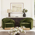 Serena 31.5" Ruched Barrel Back Accent Arm Chair with Bullion Fringe, Olive