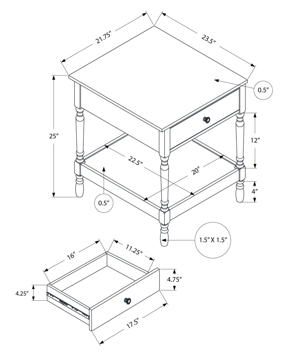 Accent Table, 2 Tier, Square, Traditional - Walnut