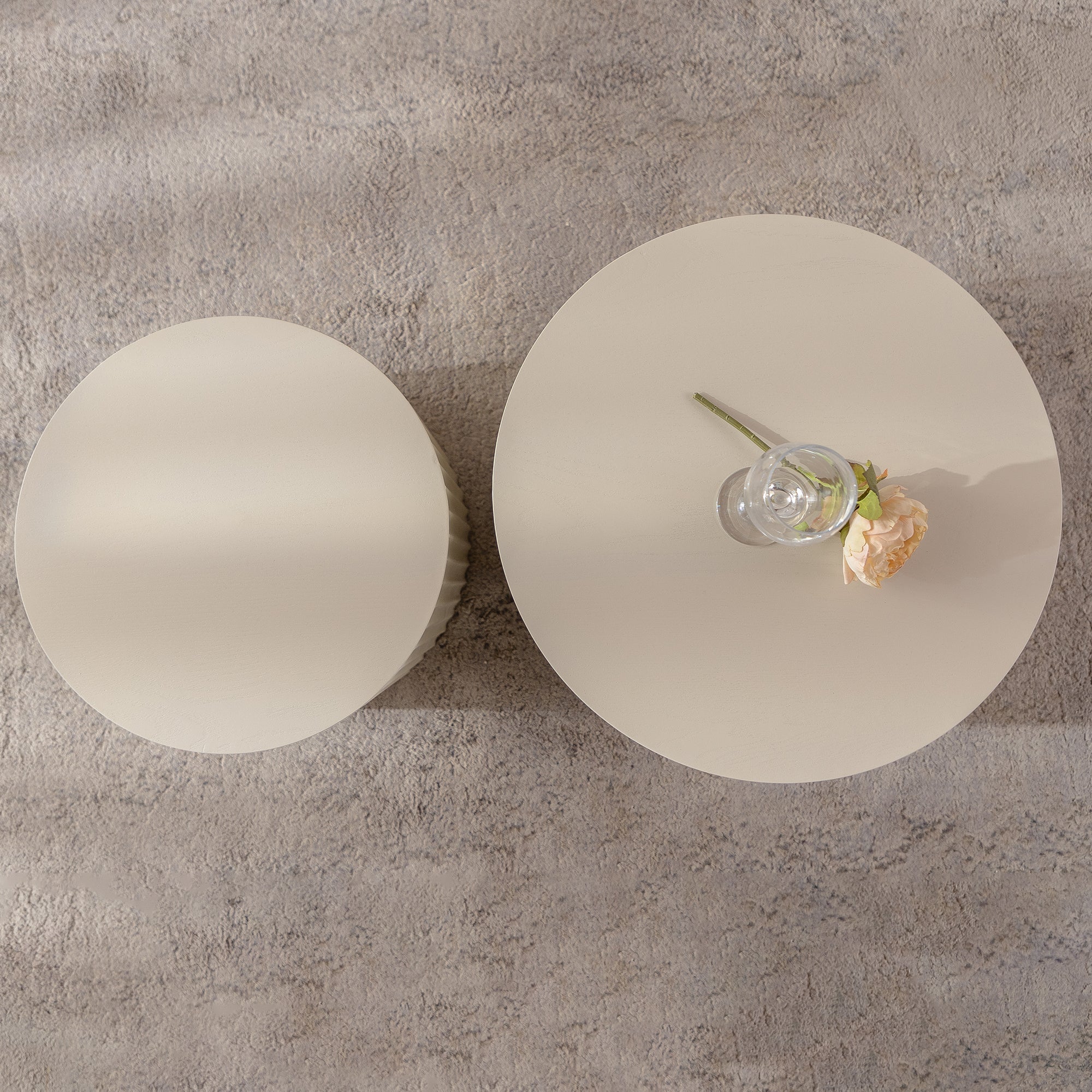 Beige Nesting Coffee Table Set of 2 Modern Drum Side Tables