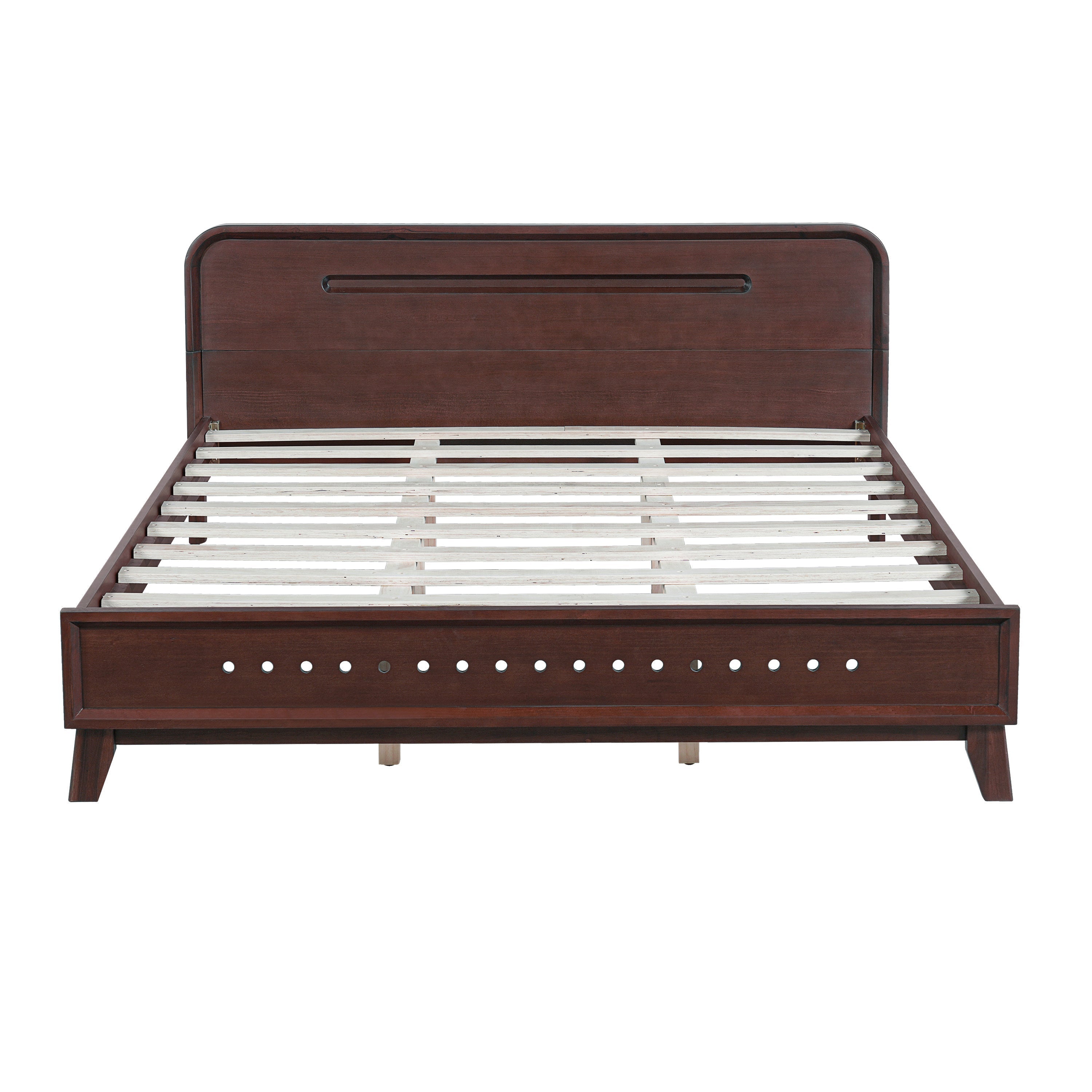 Pine Solid Wood Queen Size Bed, Dark Walnut